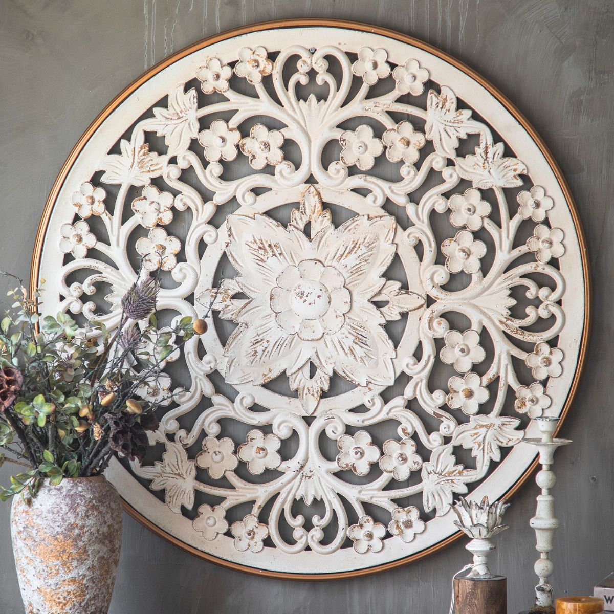 Madeline Carved Wooden Wall Art Staged Image