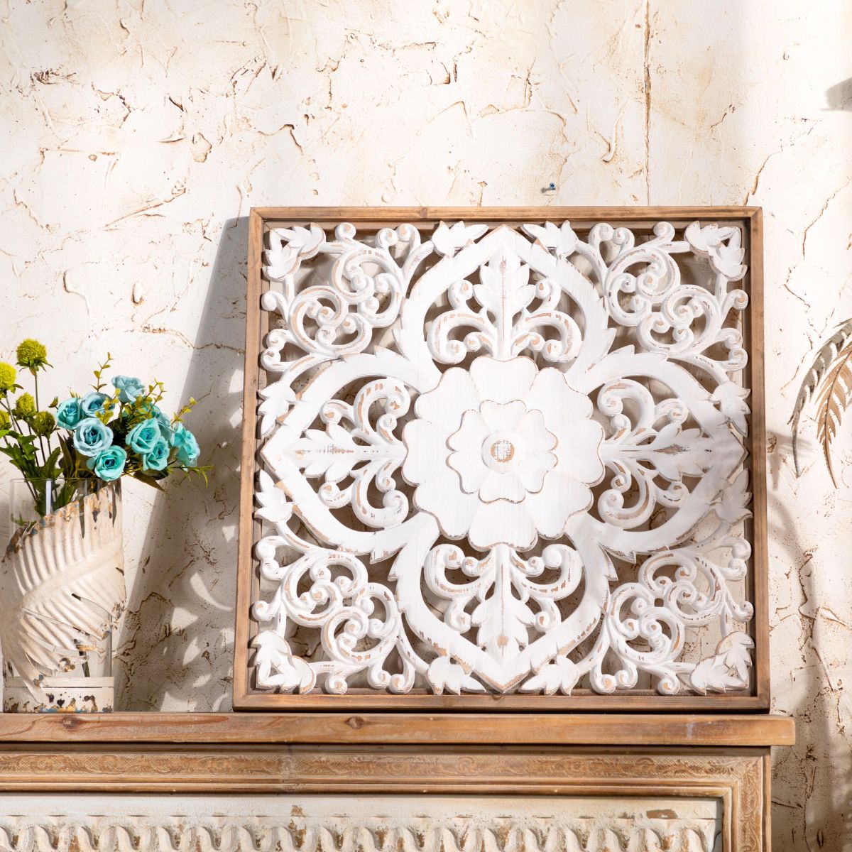 Philip Carved Wooden Wall Art Staged Image