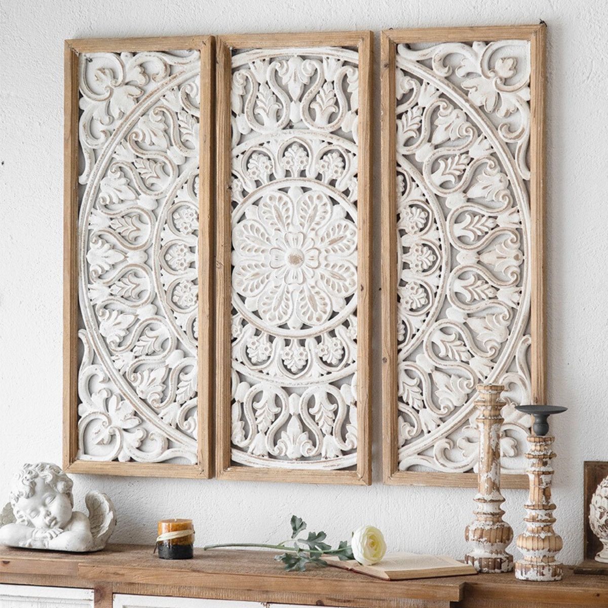 Ella Carved Wooden Wall Art Side Angle View