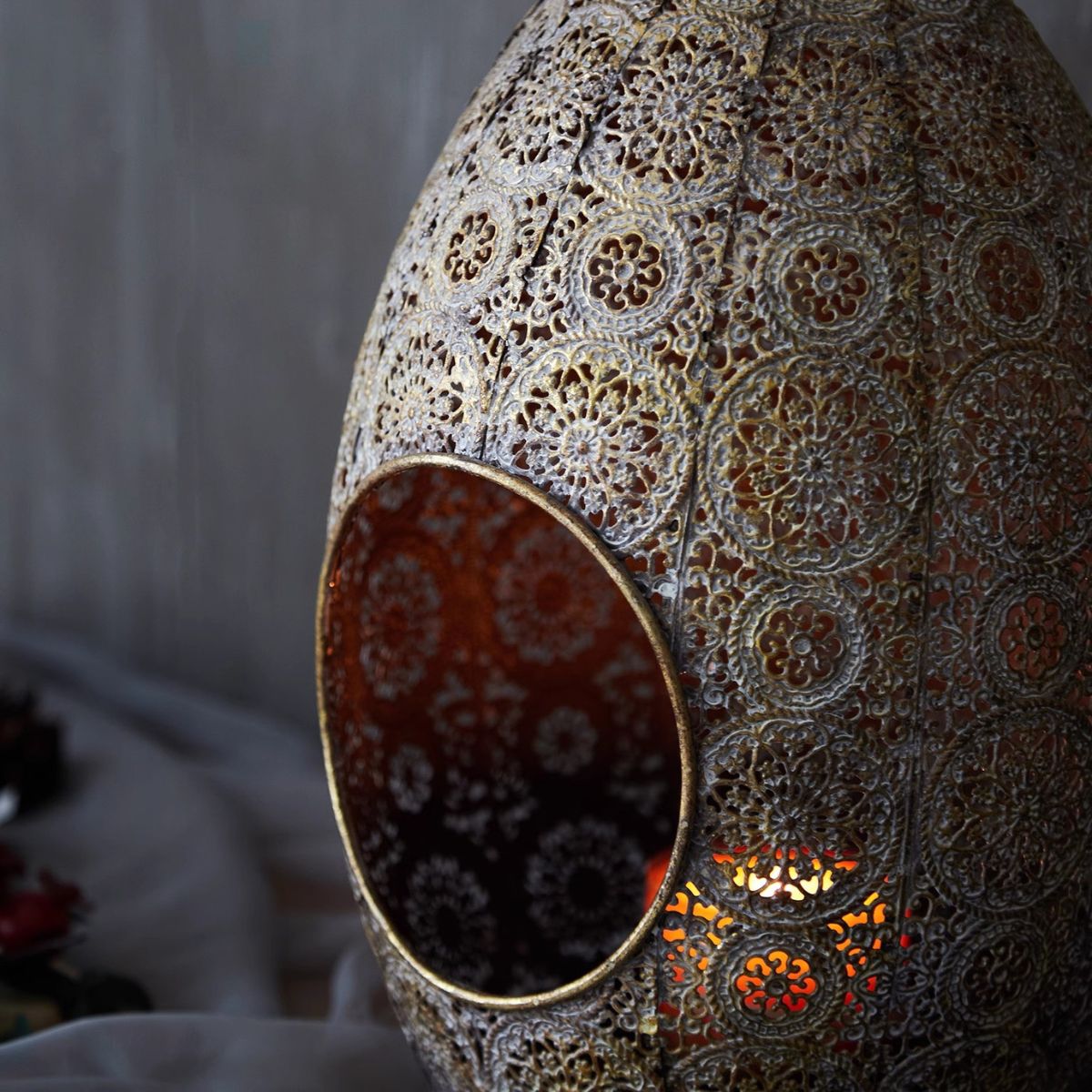 Close-up of the intricate pierced metalwork