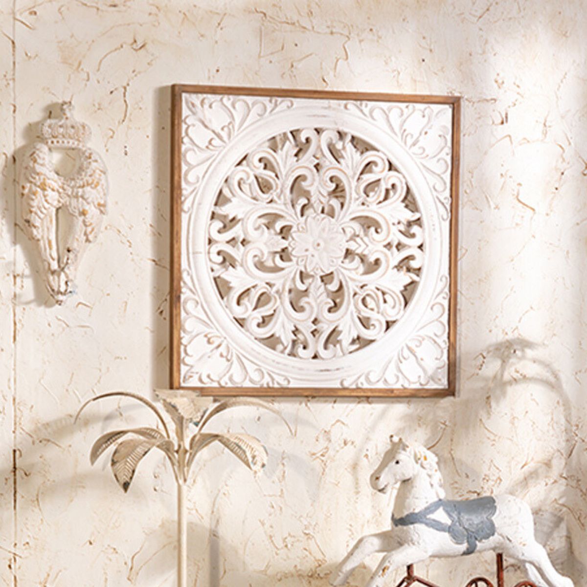 Henry Carved Wooden Wall Art Staged Image Side View