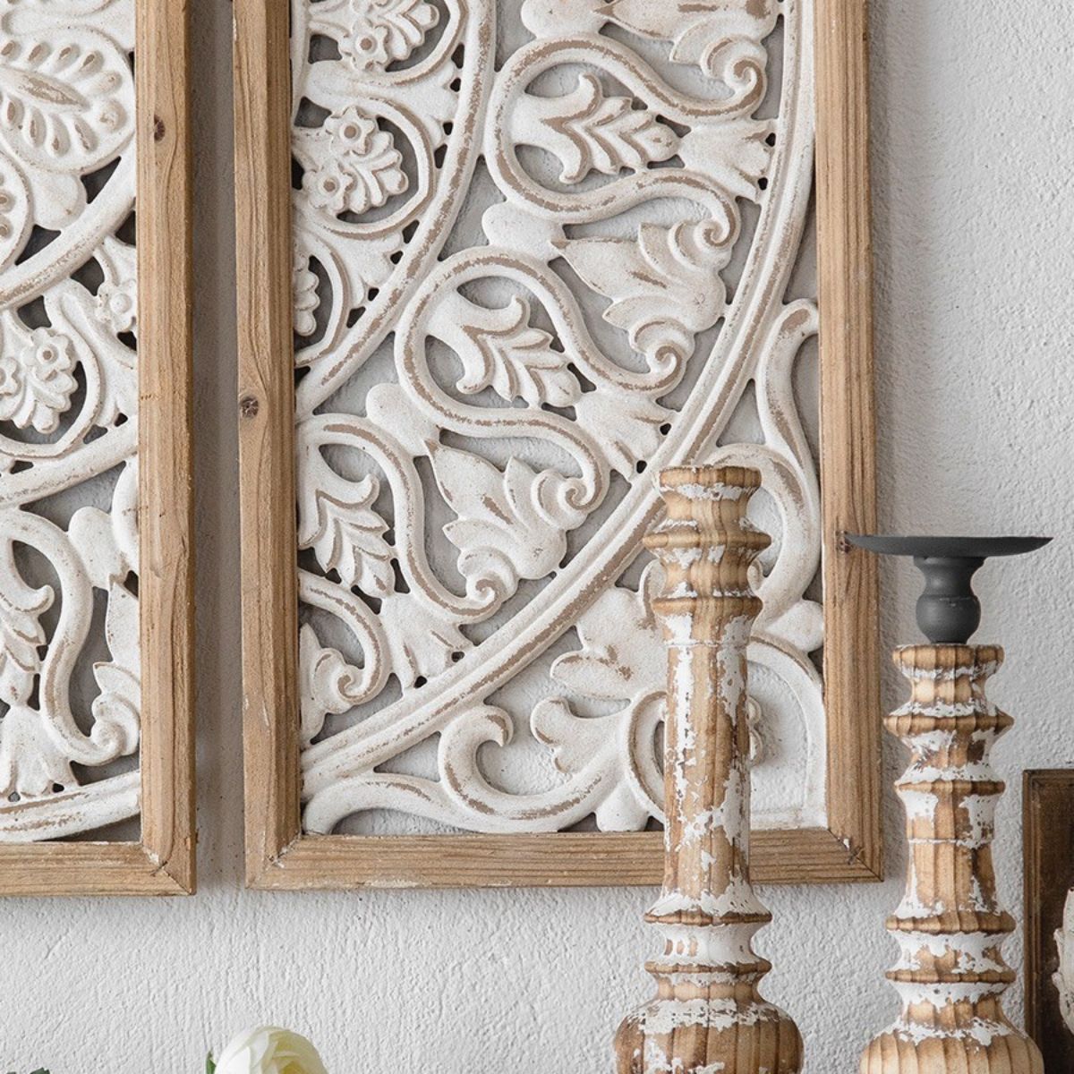 Ella Carved Wooden Wall Art Close-Up Right Side
