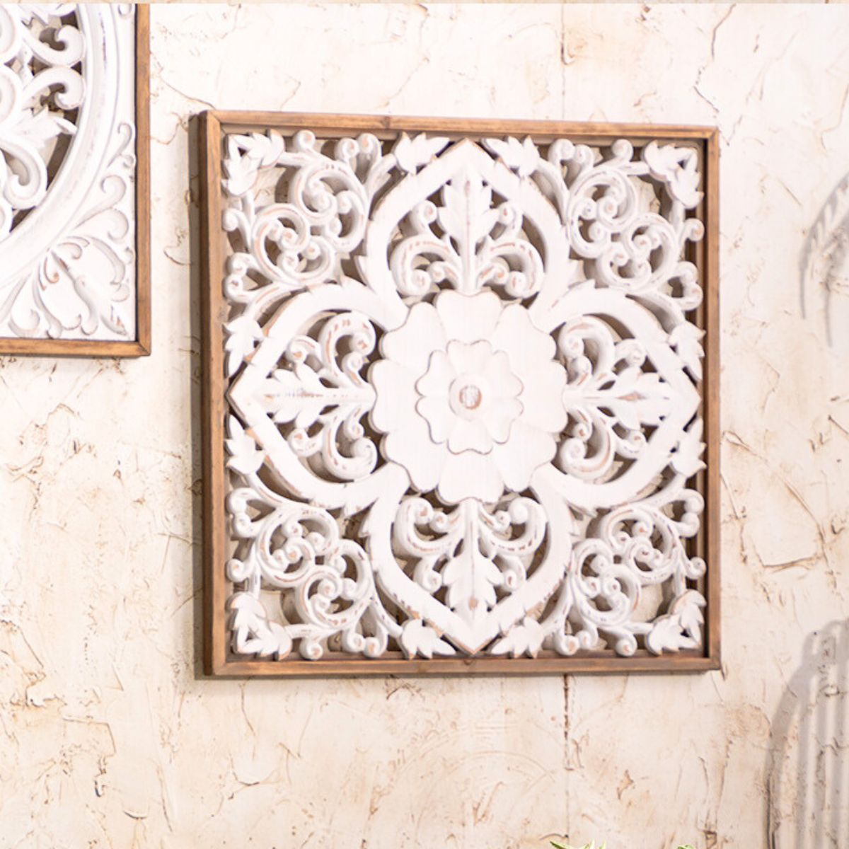 Philip Carved Wooden Wall Art Side View