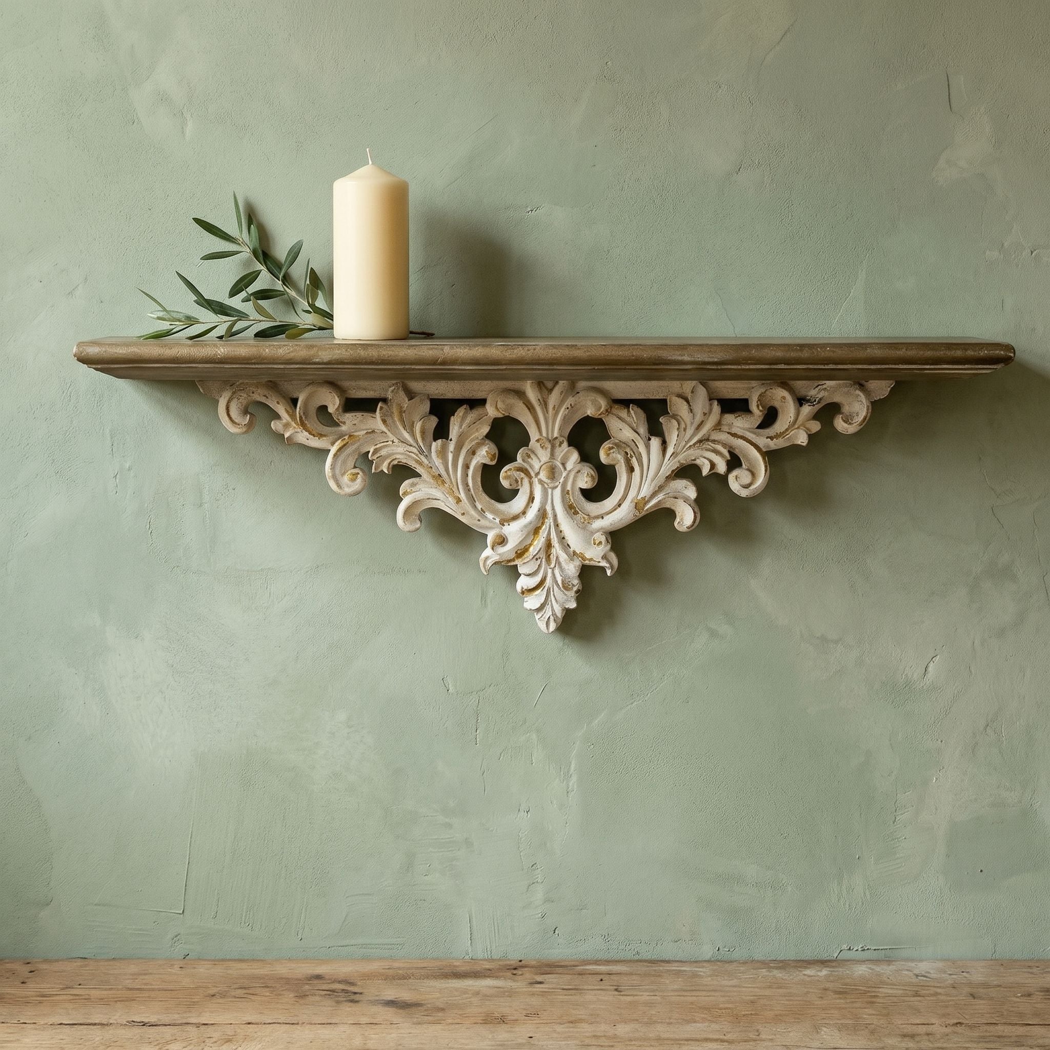 Paulette French Provincial Wall Shelf, Ornate Carved Scroll Bracket 60cm