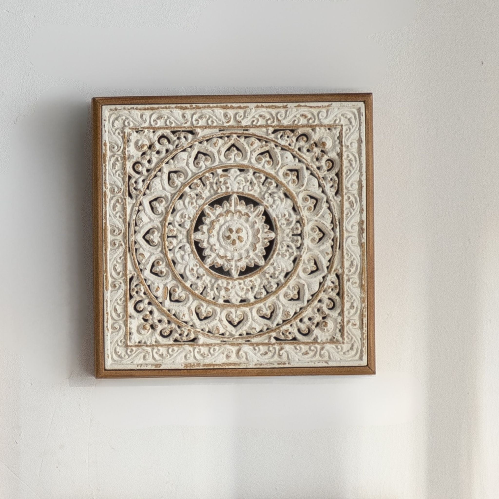 Nerina French provincial carved wall art panel in whitewashed timber