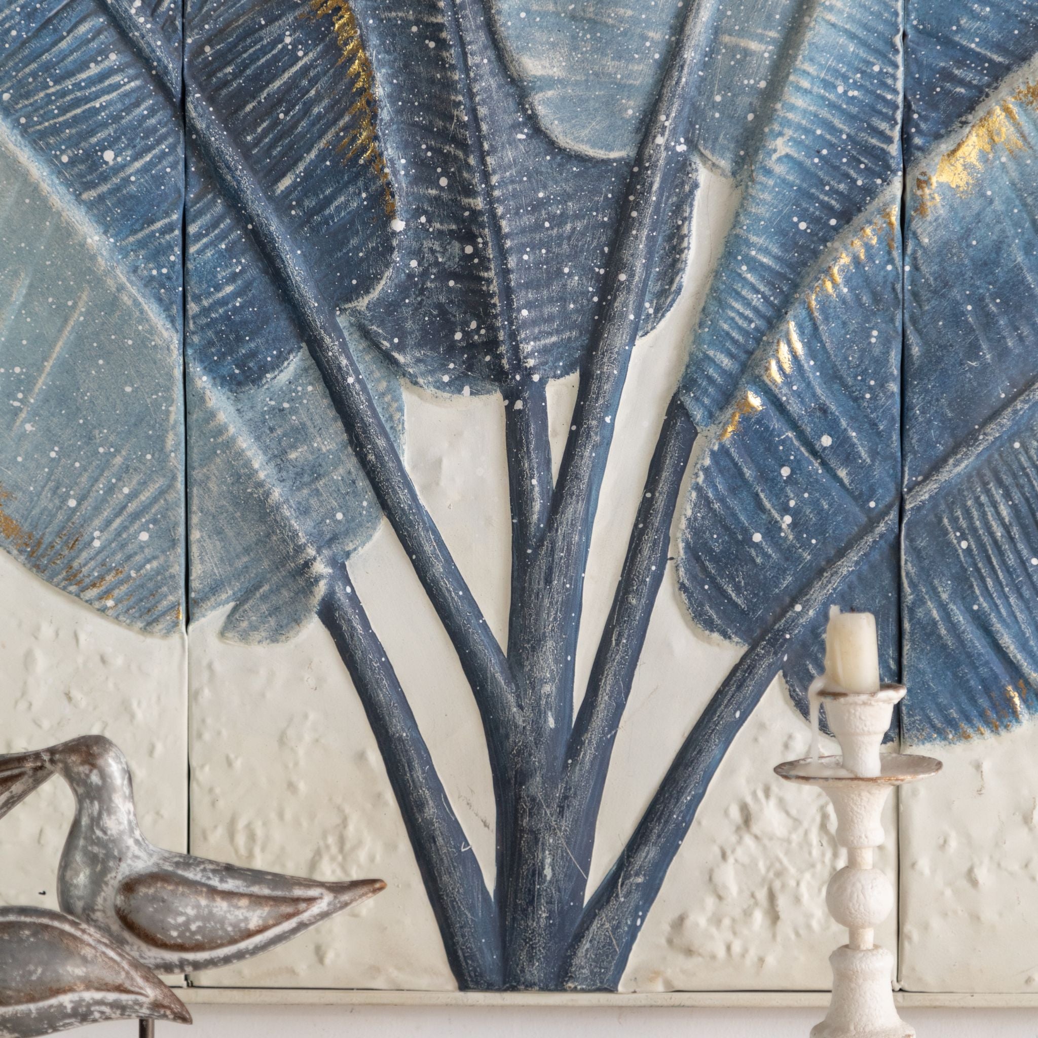 Detail of the textured white ground and panel edge on the Tino wall art