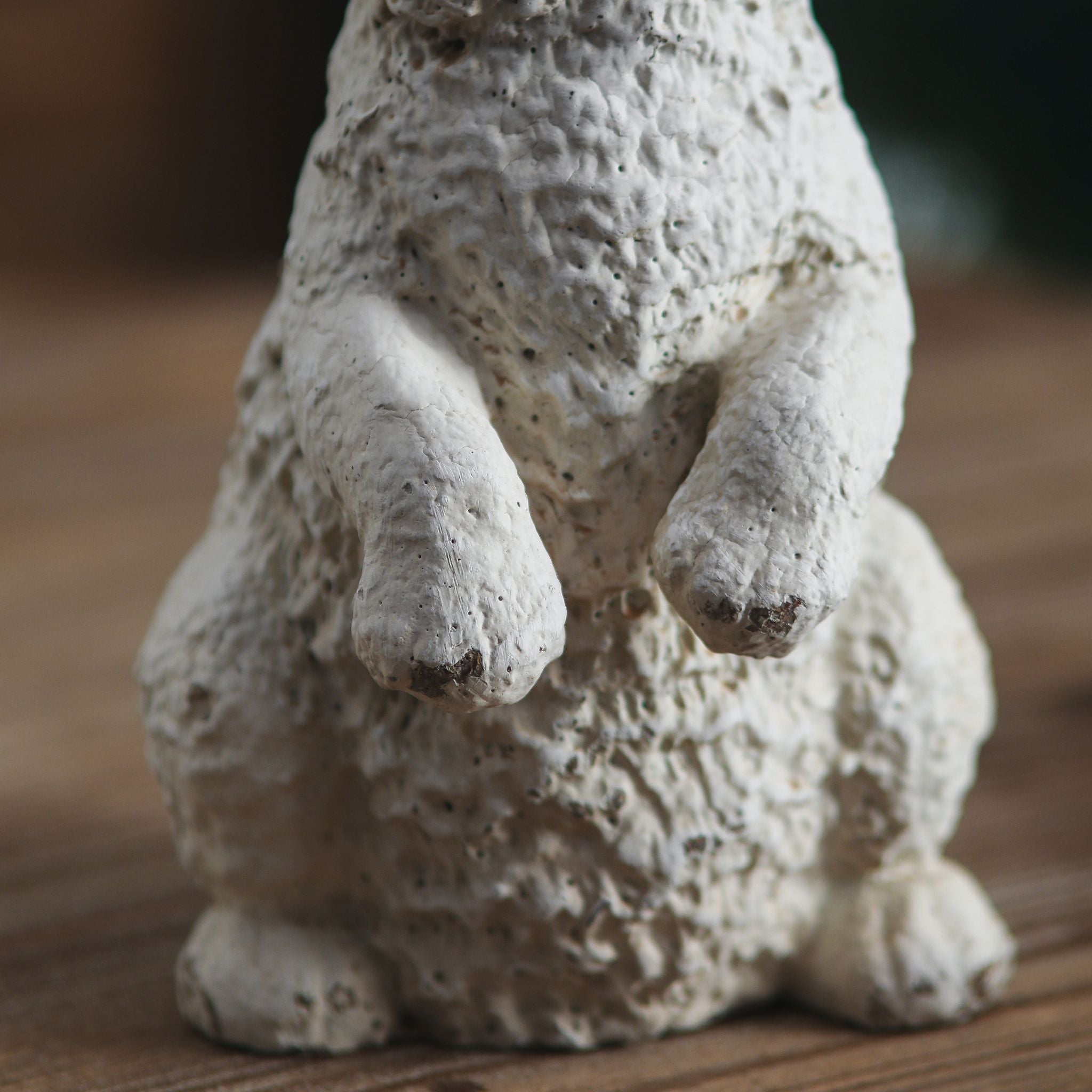 Dalia distressed white rabbit shown beside a companion rabbit figure