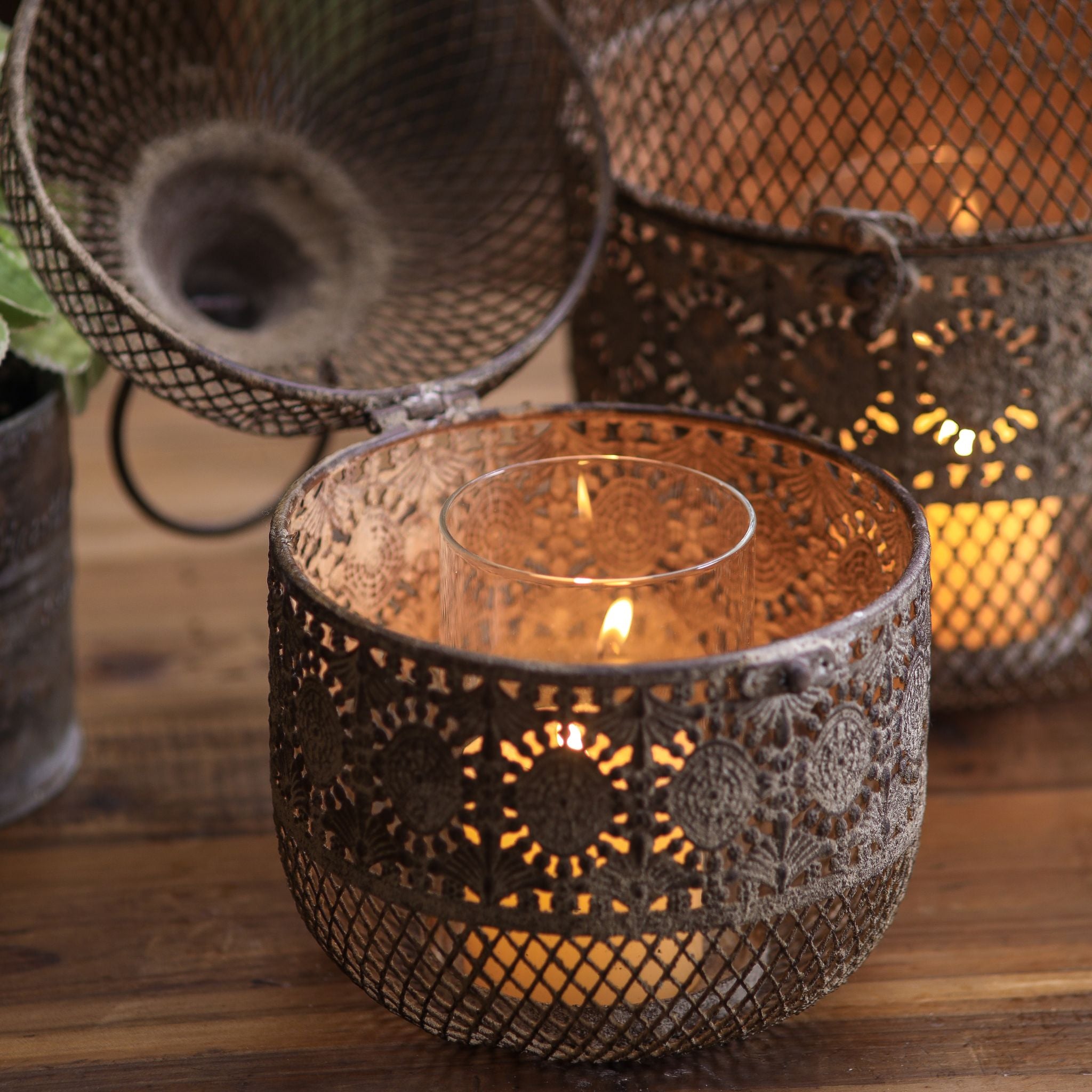 Afra dome open showing glass votive insert and tealight access