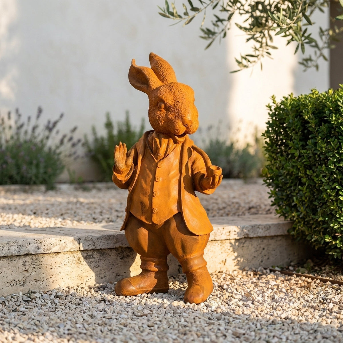 Mayor Cottontail Large rabbit statue front view showing the full height and finish