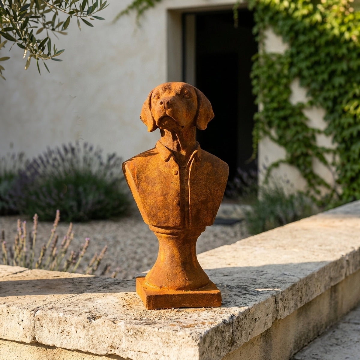 Colonel Barkley dog bust statue front view showing the full height and finish