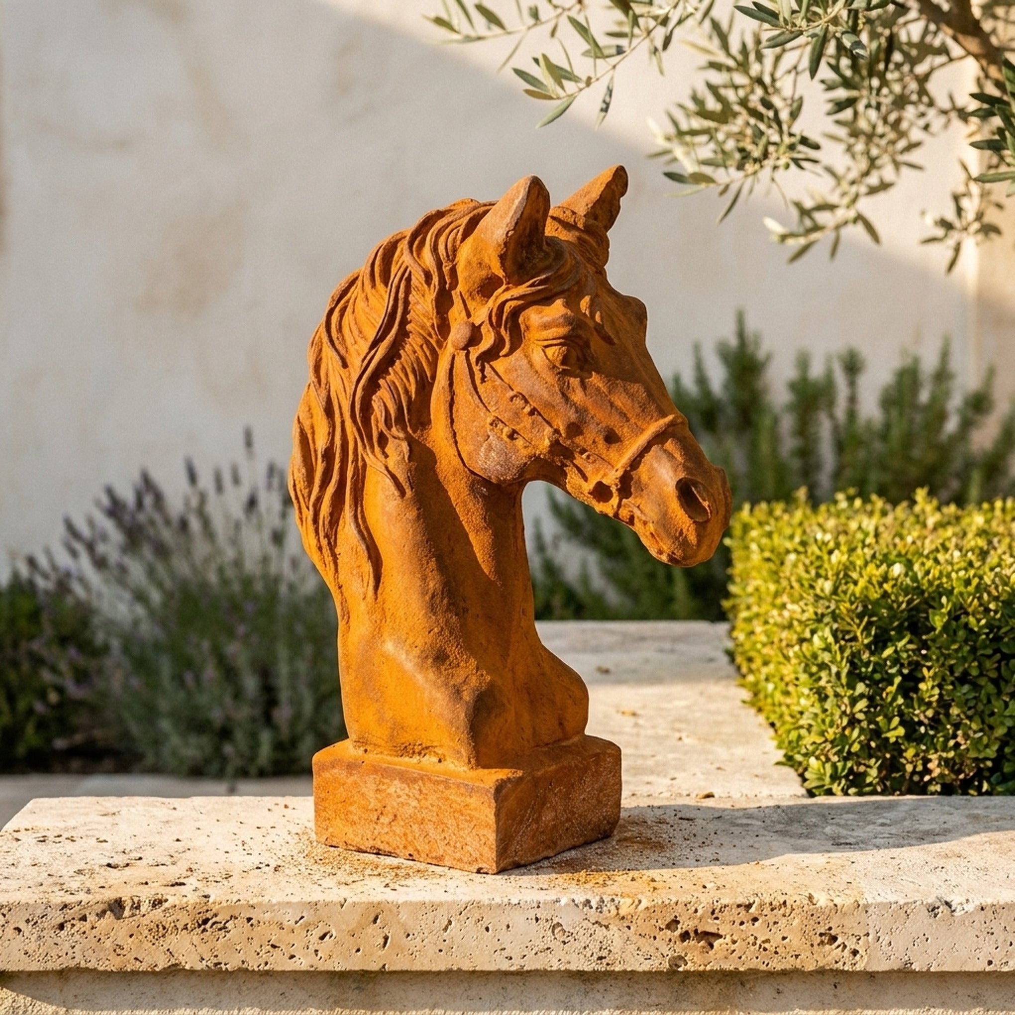 Duke Beaumont horse head bust side profile showing the full mane and plinth