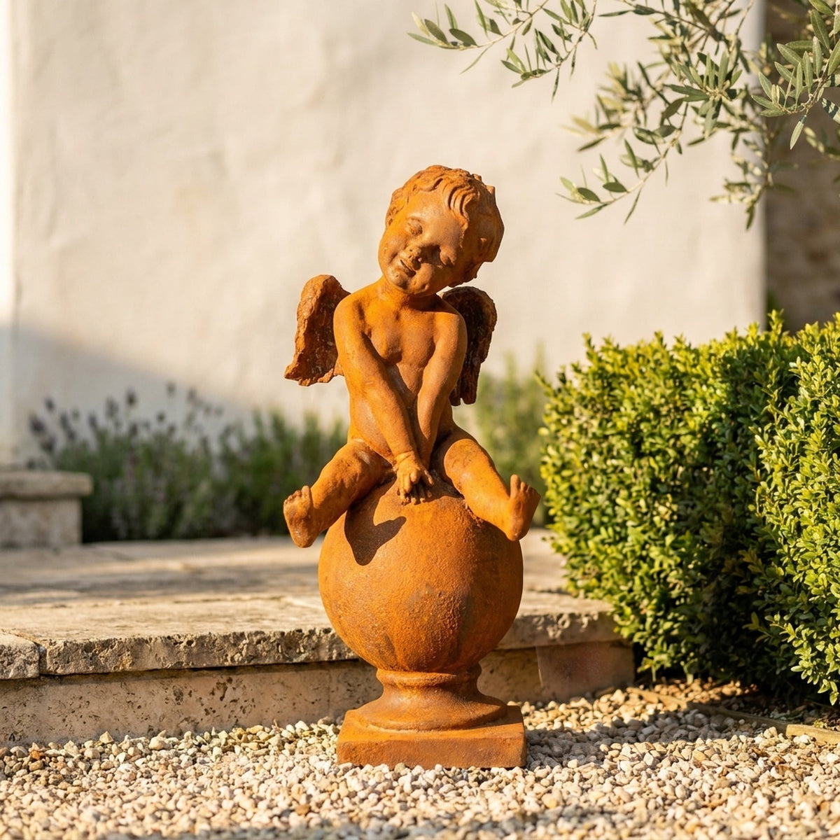 Hugo Wingsley cherub statue front view showing the full height and finish
