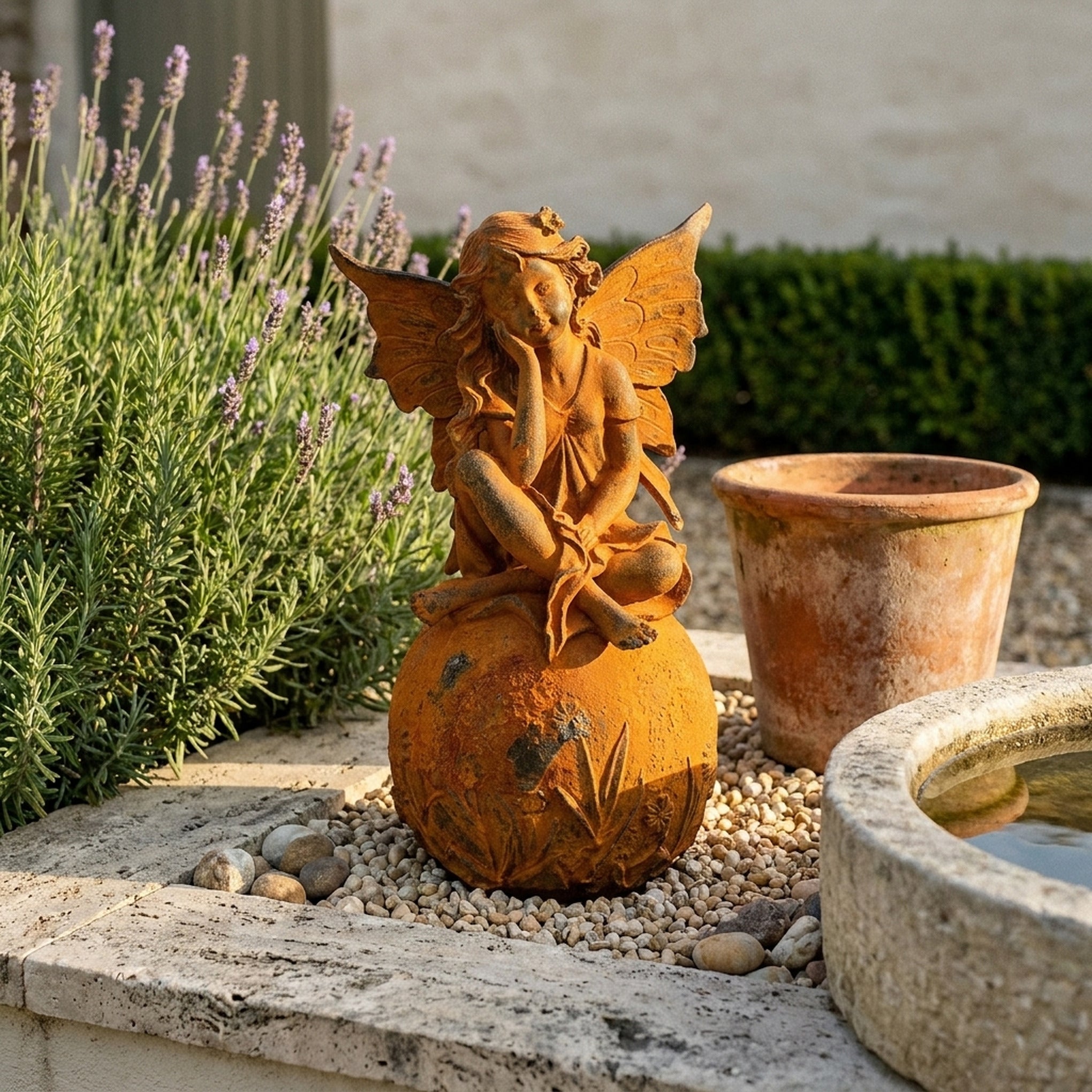 Lady Peaseblossom fairy statue front view showing the full height and finish