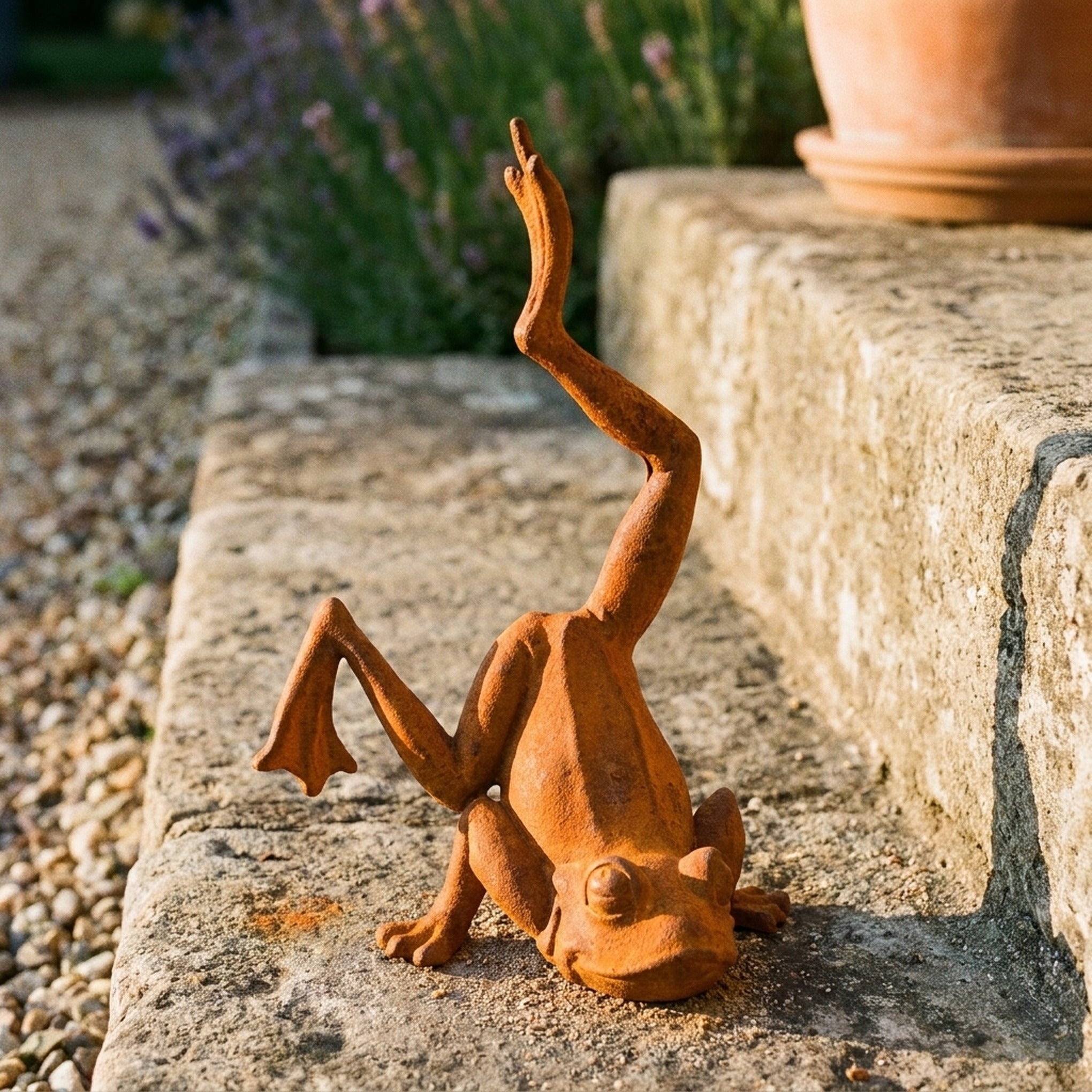 Major Ribbit close detail of the rust patina across the pebbled skin