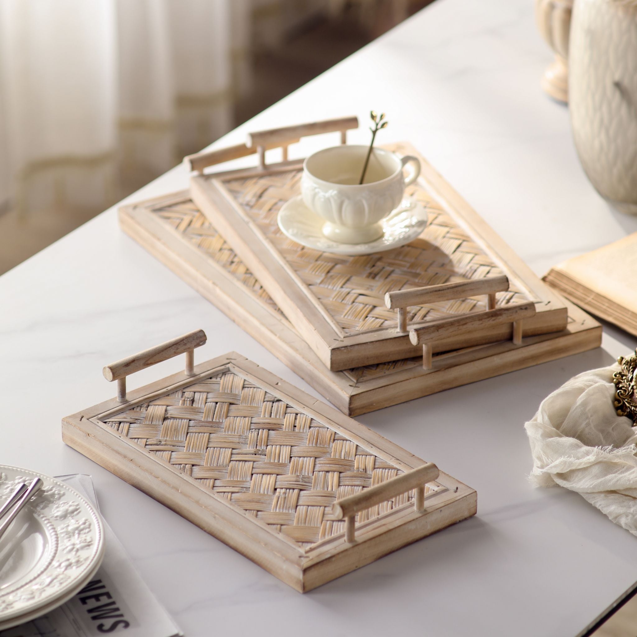 Lola nesting tray set of 3 showing the graduated sizes stacked and separate