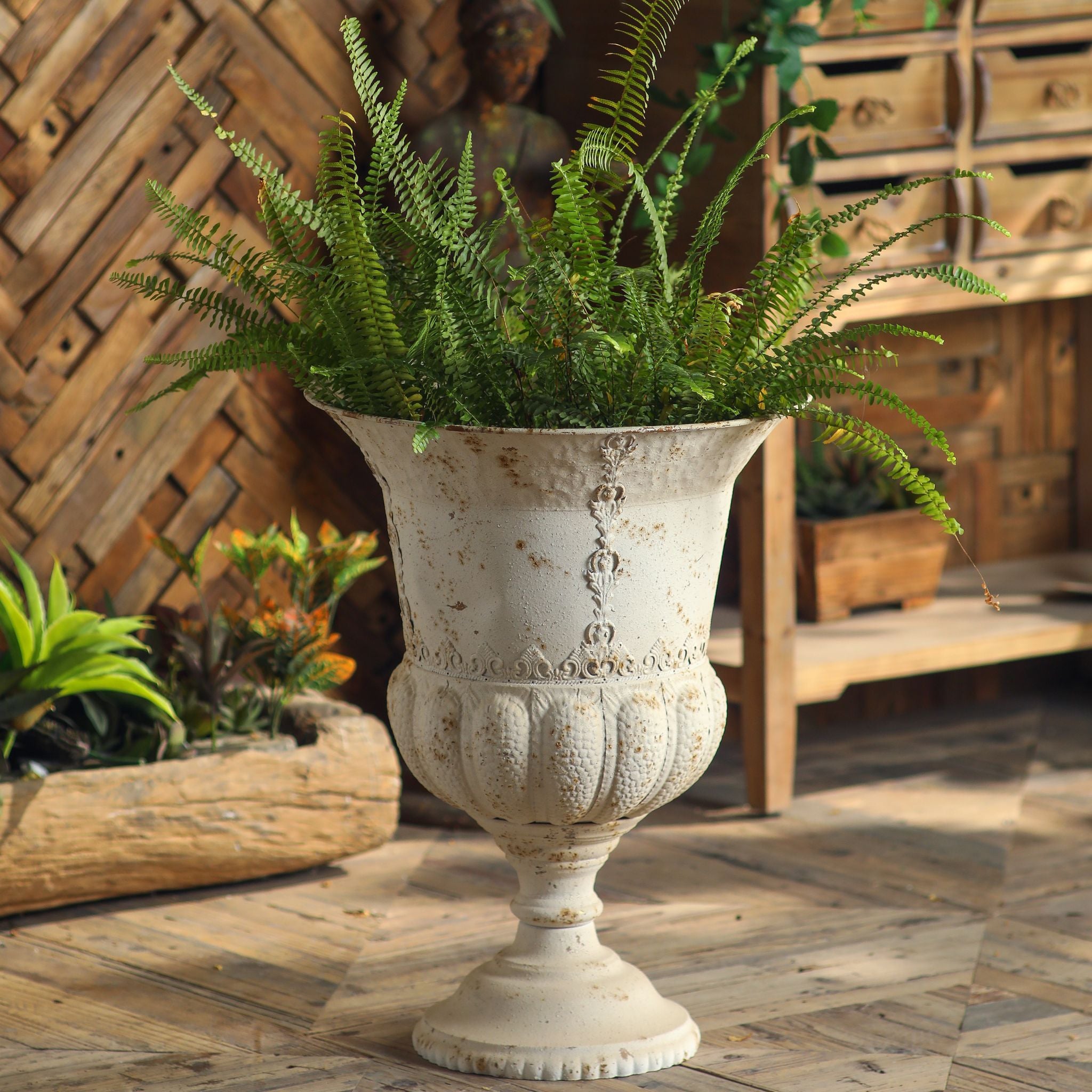 Jérôme French Provincial Urn Planter, Antique White Metal