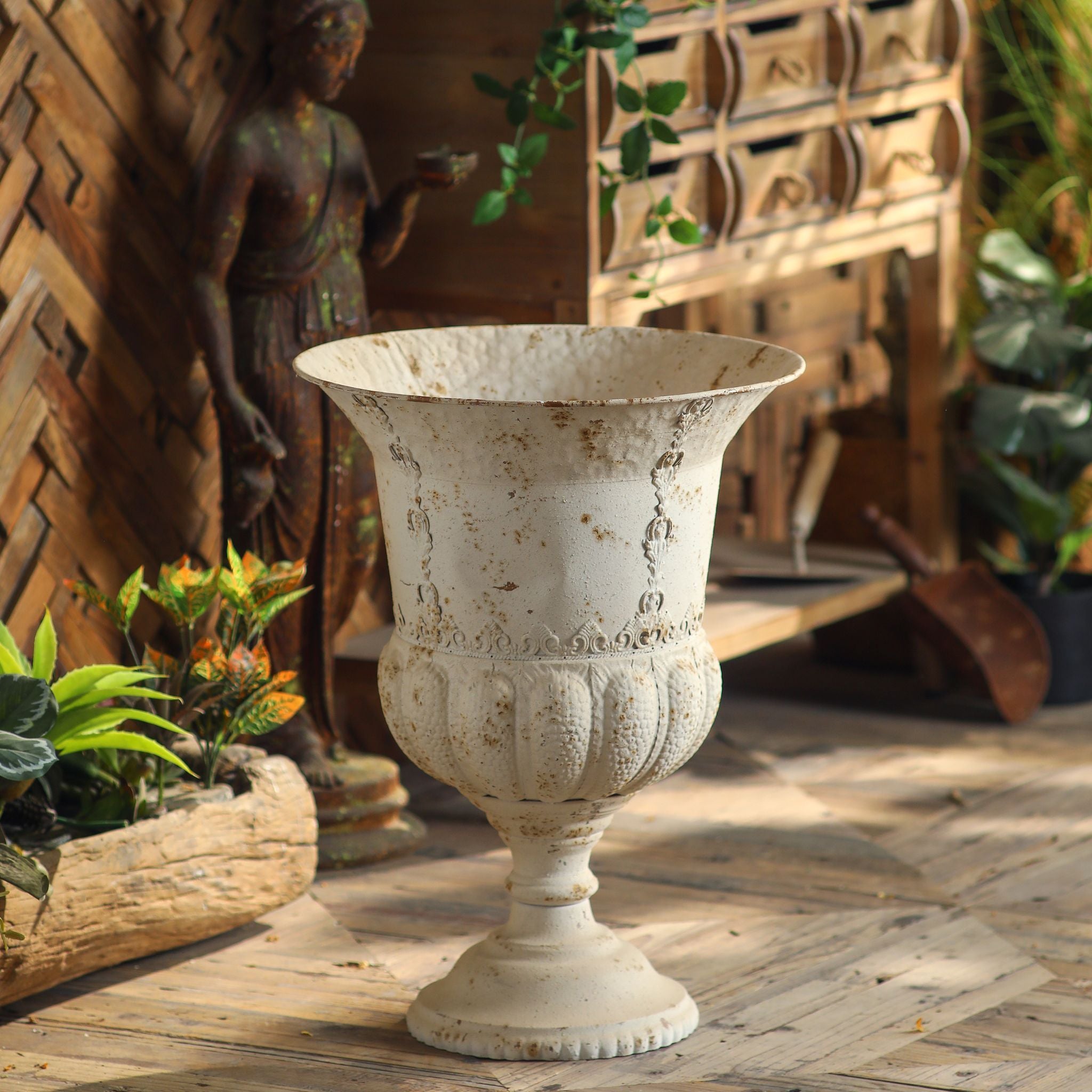 Jérôme French Provincial Urn Planter, Antique White Metal