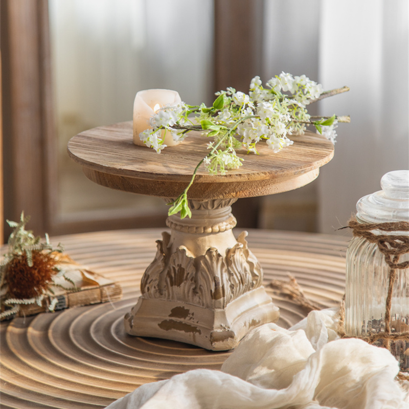 Léon French Provincial Cake Stand, Antique White Magnesia & Fir Wood 27cm