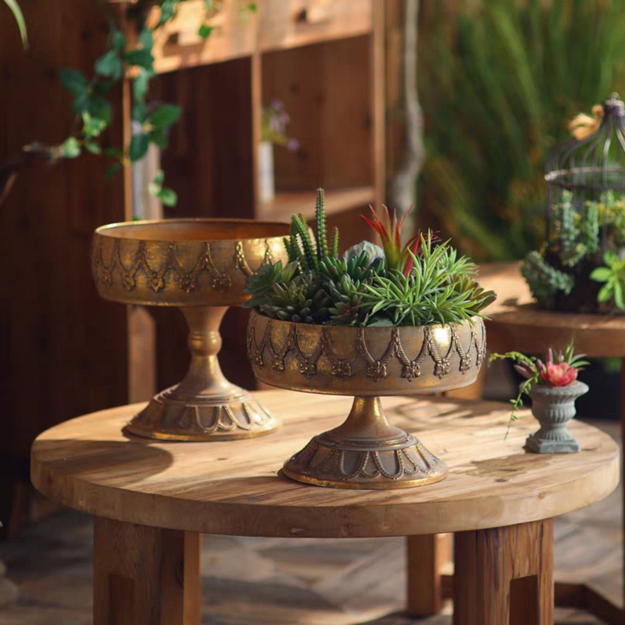 Nicolette taller compote bowl shown beside the shorter Mirabelle for size