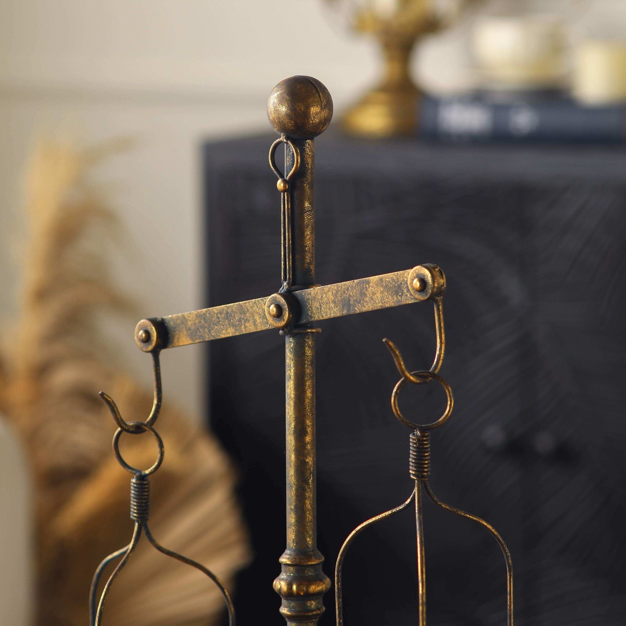 Salomon French Provincial Balance Scale Candle Holder, Aged Gold Metal