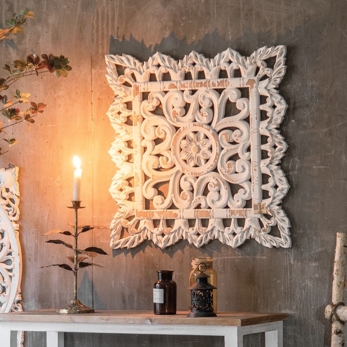 Agnes Carved Wooden Wall Art Staged Image Side View