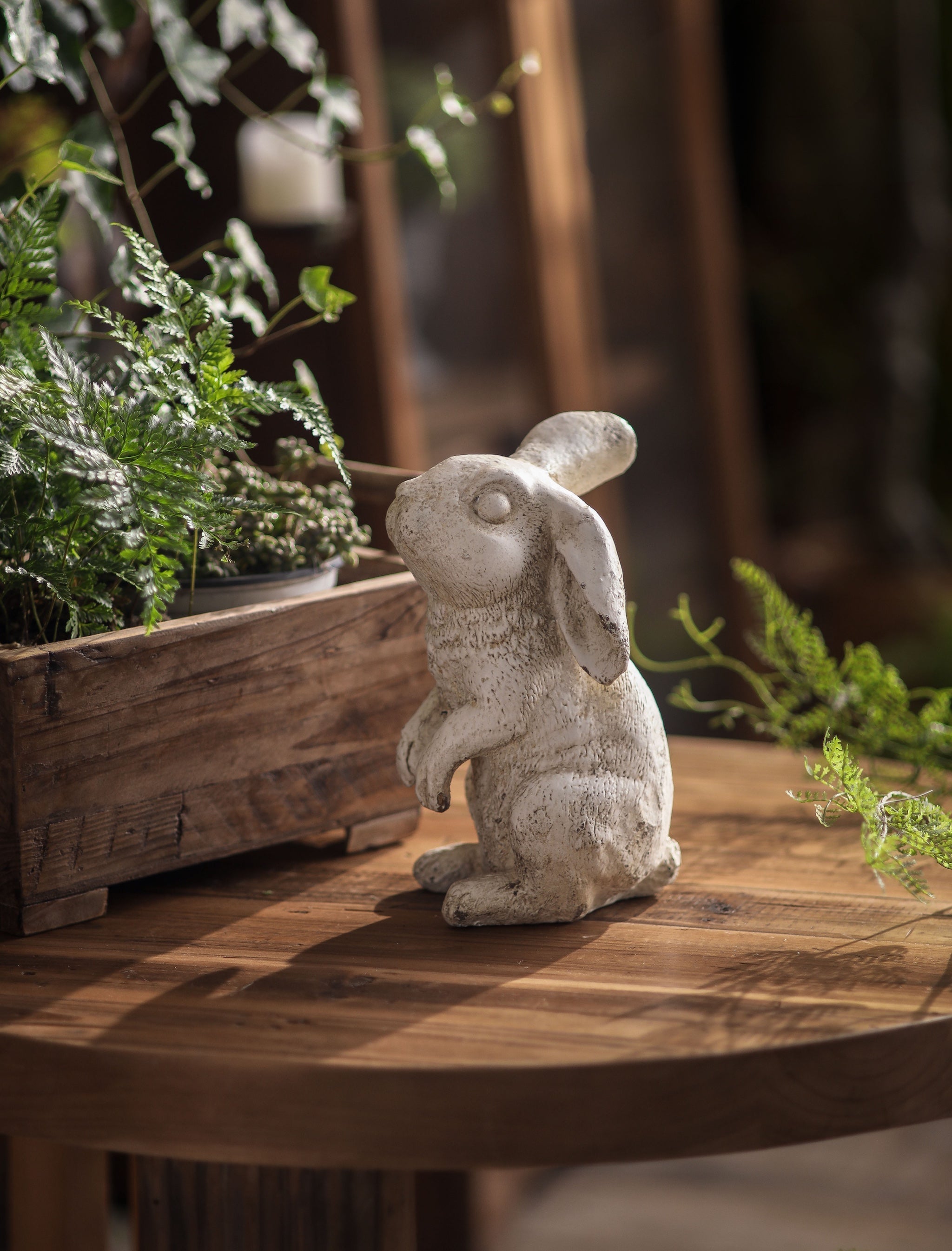 French Provincial garden sculpture rabbit statue - Château Living