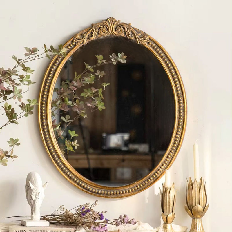 Adeline French Provincial Oval Mirror, Aged Gold Ornate Frame 79cm