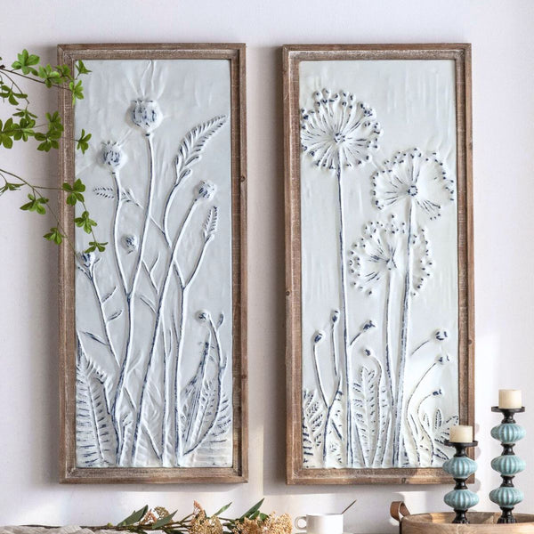 Hannah French Provincial Metal Wall Art, Embossed Floral with Fir Frame, Distressed White 98cm