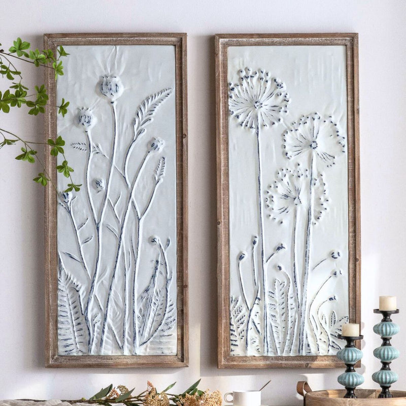 Hannah French Provincial Metal Wall Art, Embossed Floral with Fir Frame, Distressed White 98cm