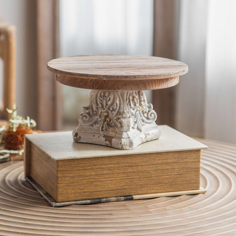 Lawrence French Provincial Cake Stand, Antique White Magnesia & Fir Wood 24cm