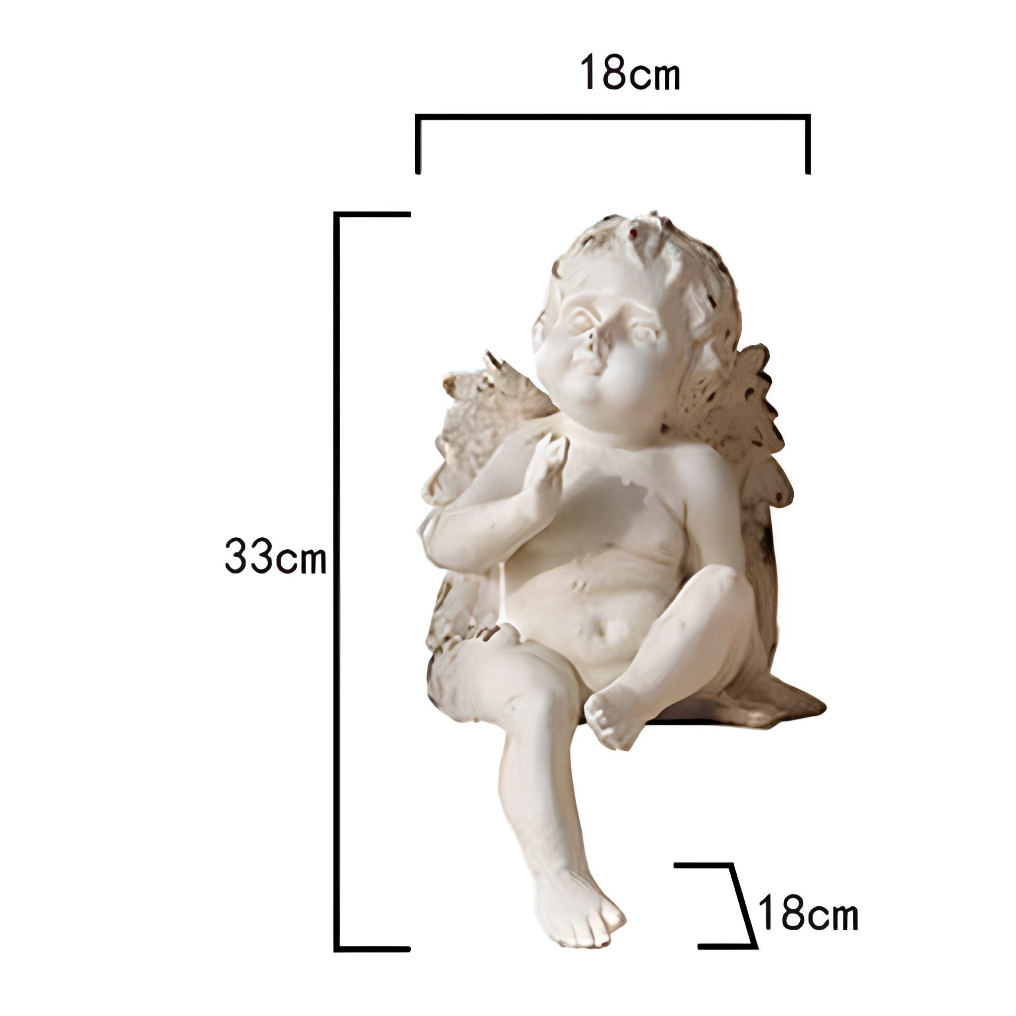 Maxime cherub figurine size diagram, 33 x 18 x 18 cm