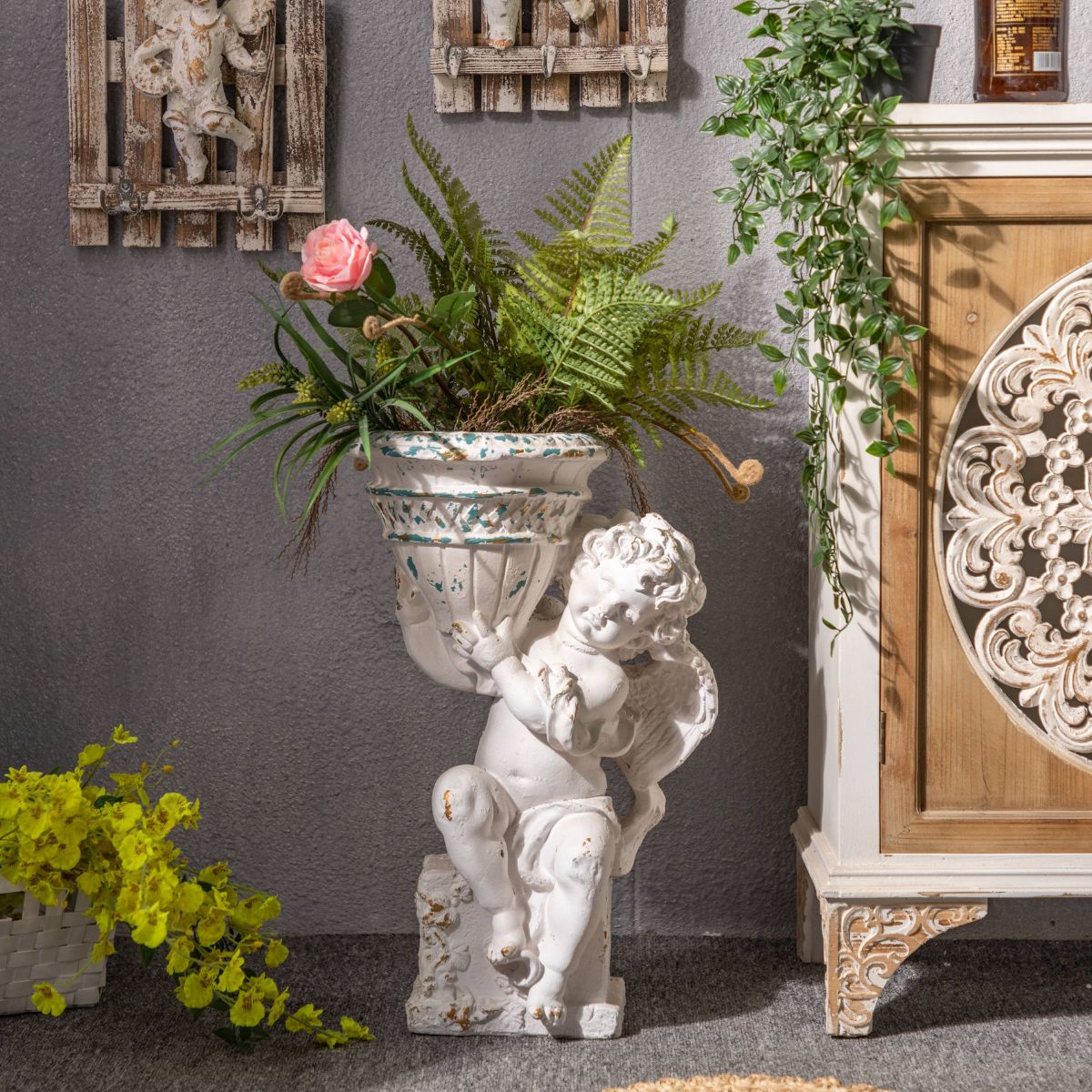 Angel Statue Plant Stand Staged Image