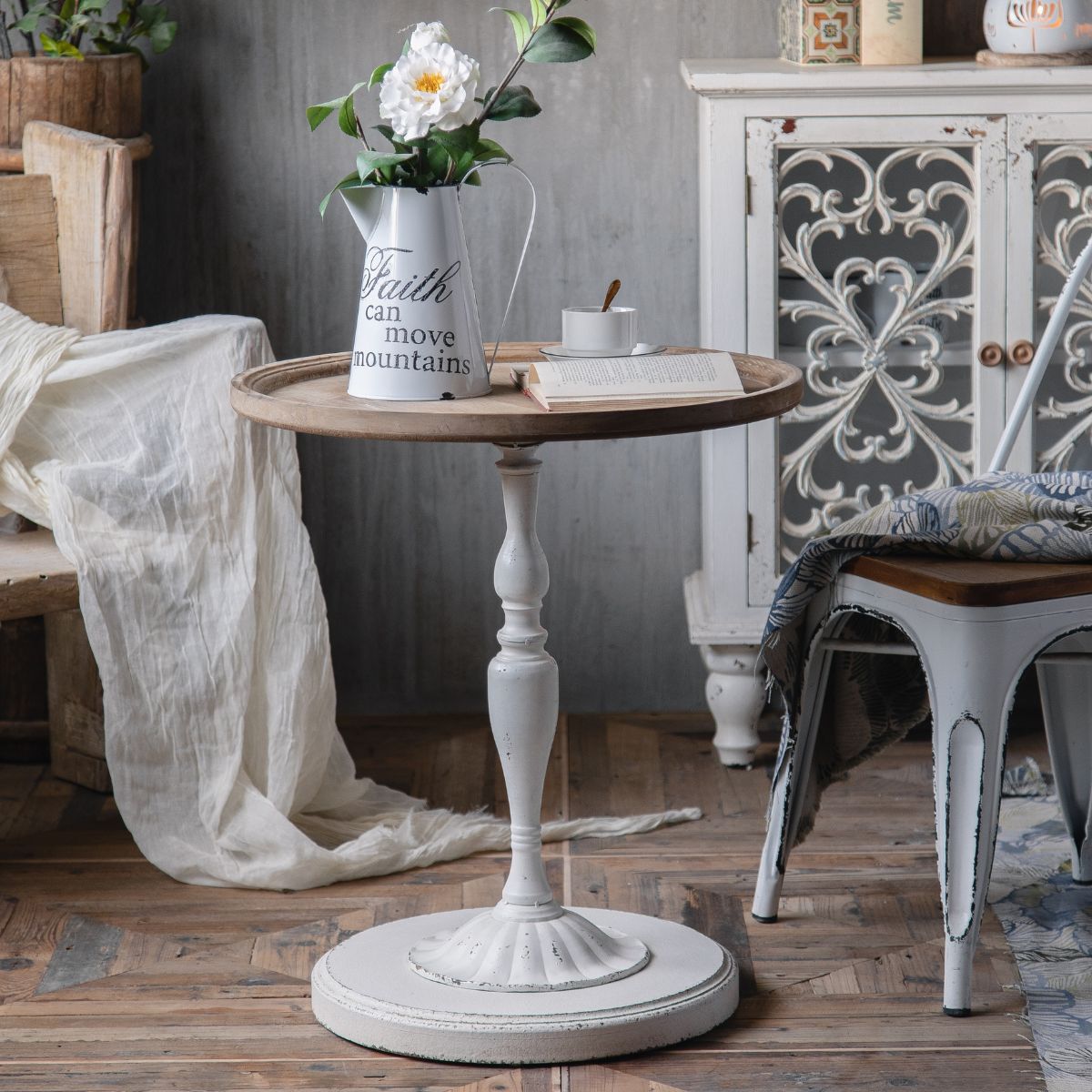 Sophia White Side Table Staged Image