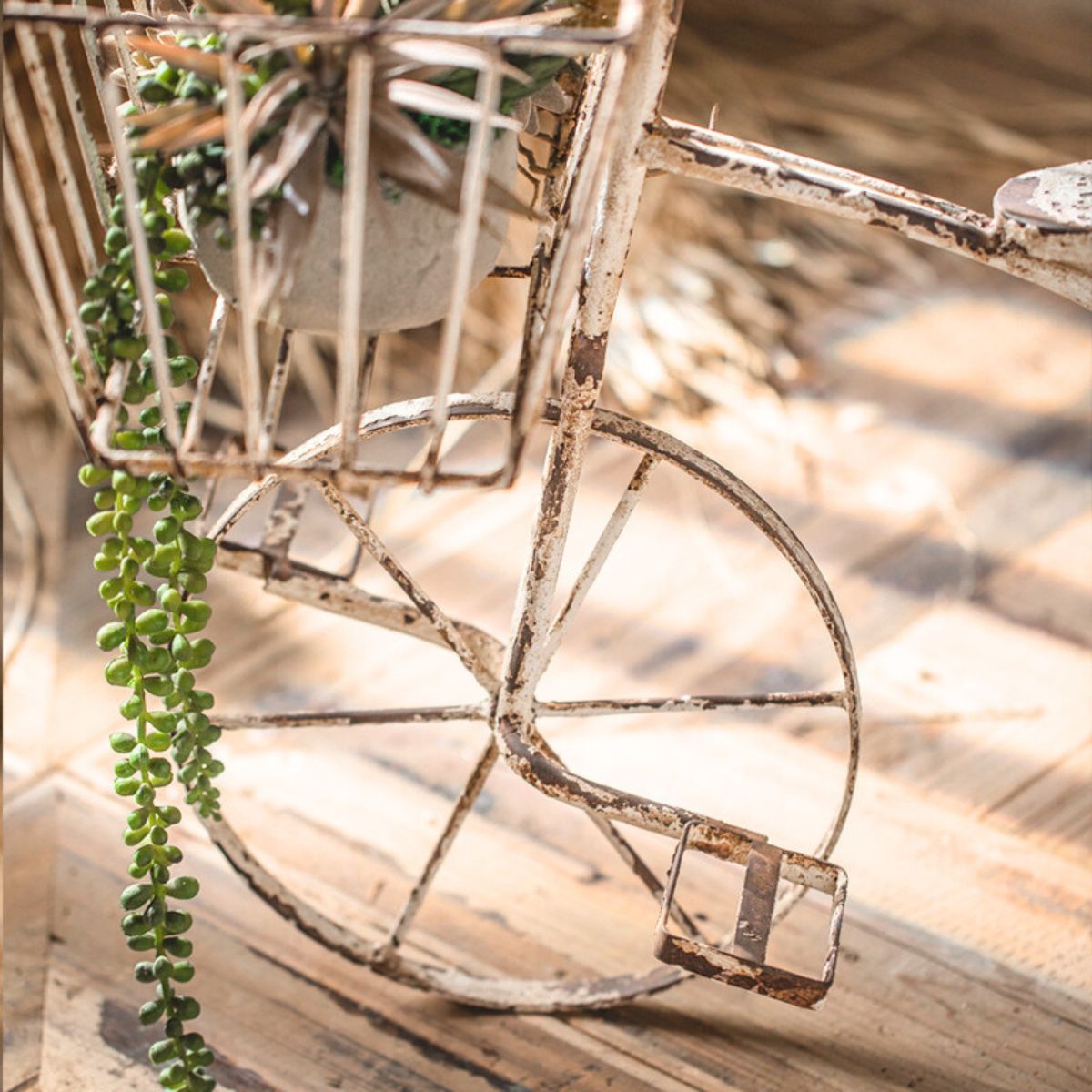 Tricycle Plant Stand Close-Up Wheel