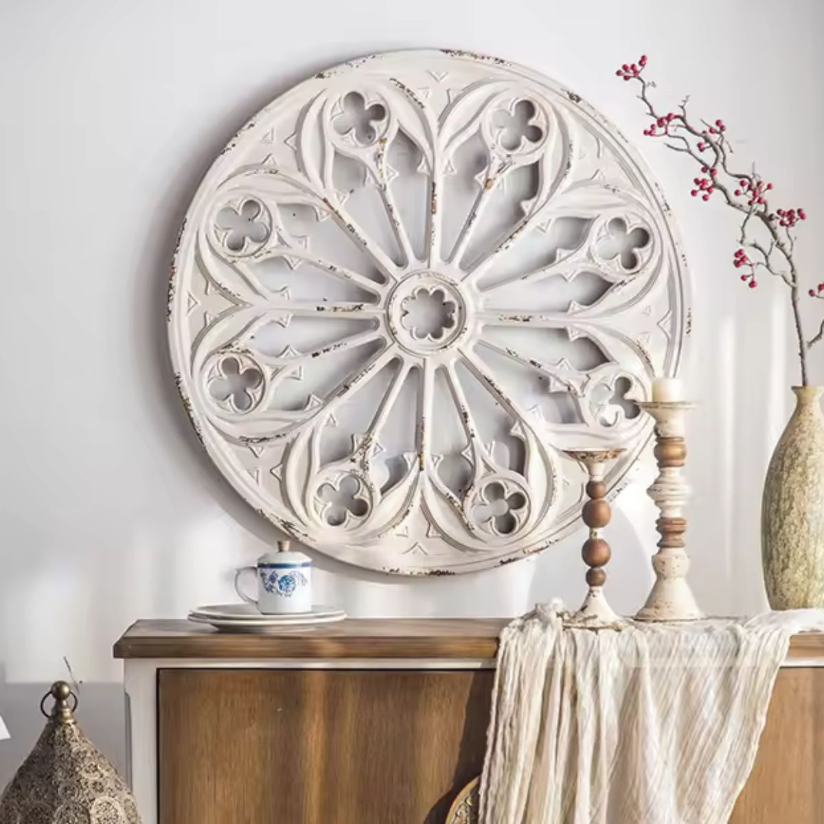 Ulysses Round Metal Wall Art Staged Image