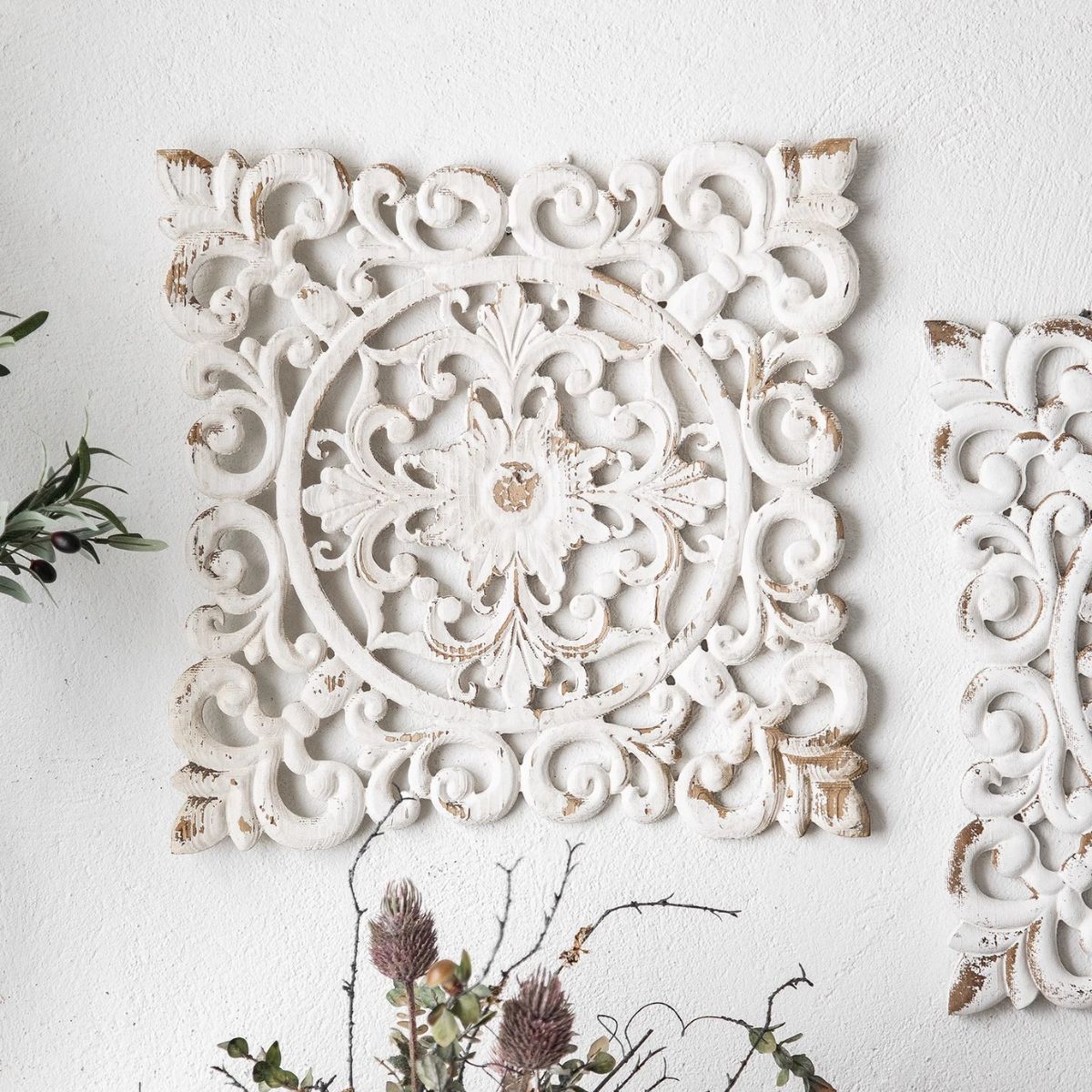 Victoria Carved Wooden Wall Art Staged Image