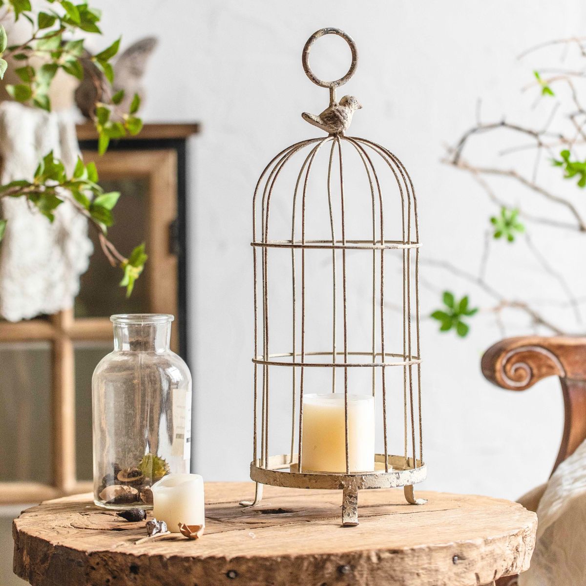 Willow Birdcage Candle Holder Staged Image