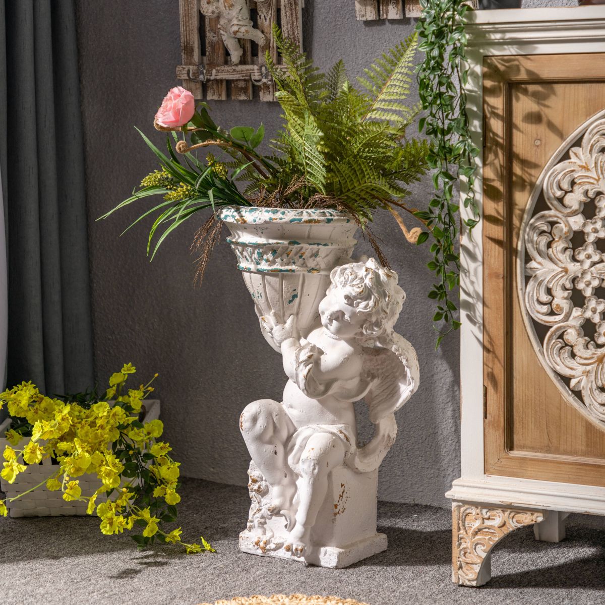 Angel Statue Plant Stand Side View