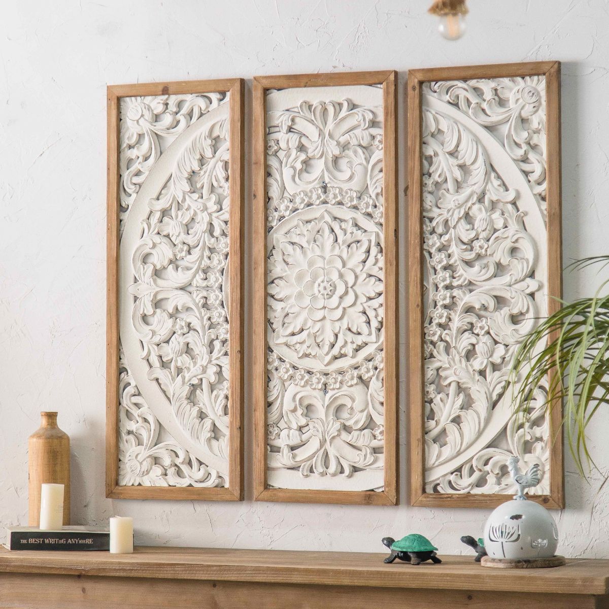 3.Casey Carved Wooden Wall Art Side Angle View