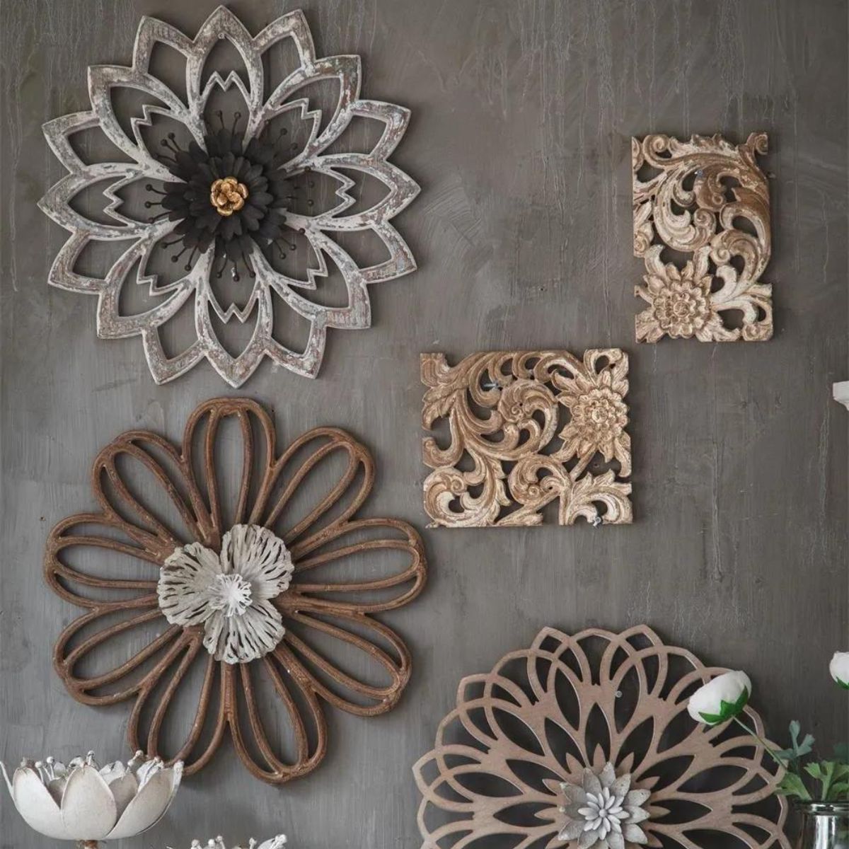 Lotus Flower Wooden Wall Art Staged Image