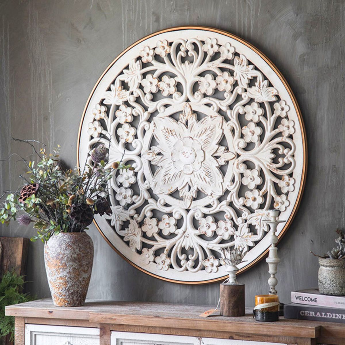 Madeline Carved Wooden Wall Art Side View