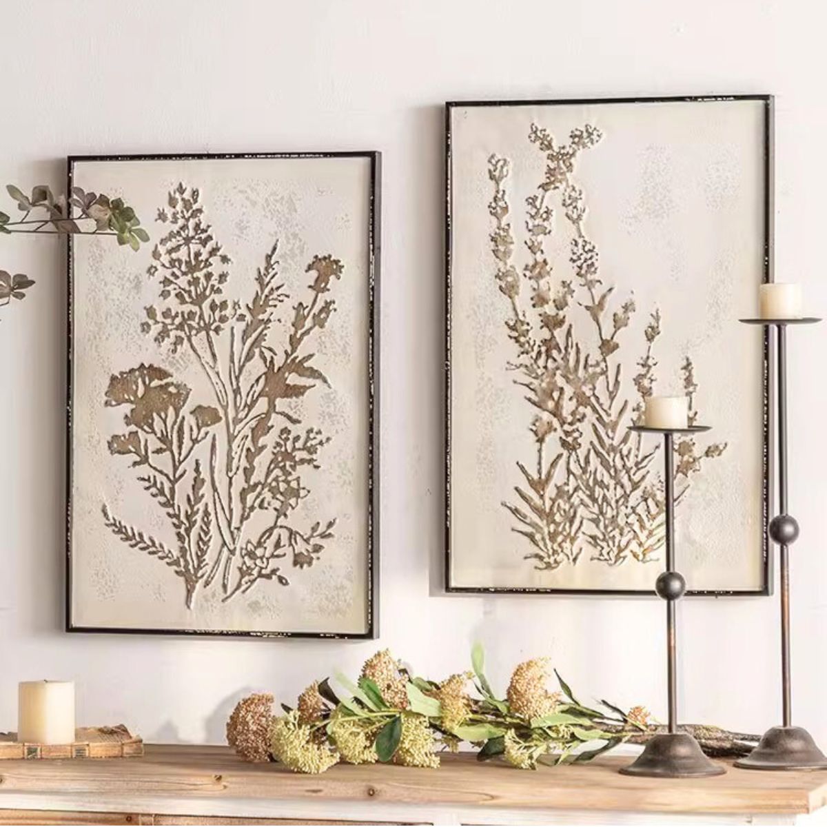 Theodor French Provincial Metal Wall Art, Embossed Flower, Distressed White & Black 61cm