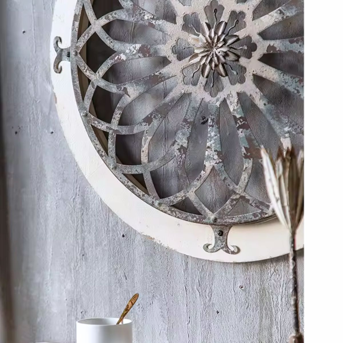 Boho Round Metal Wall Art Close-Up