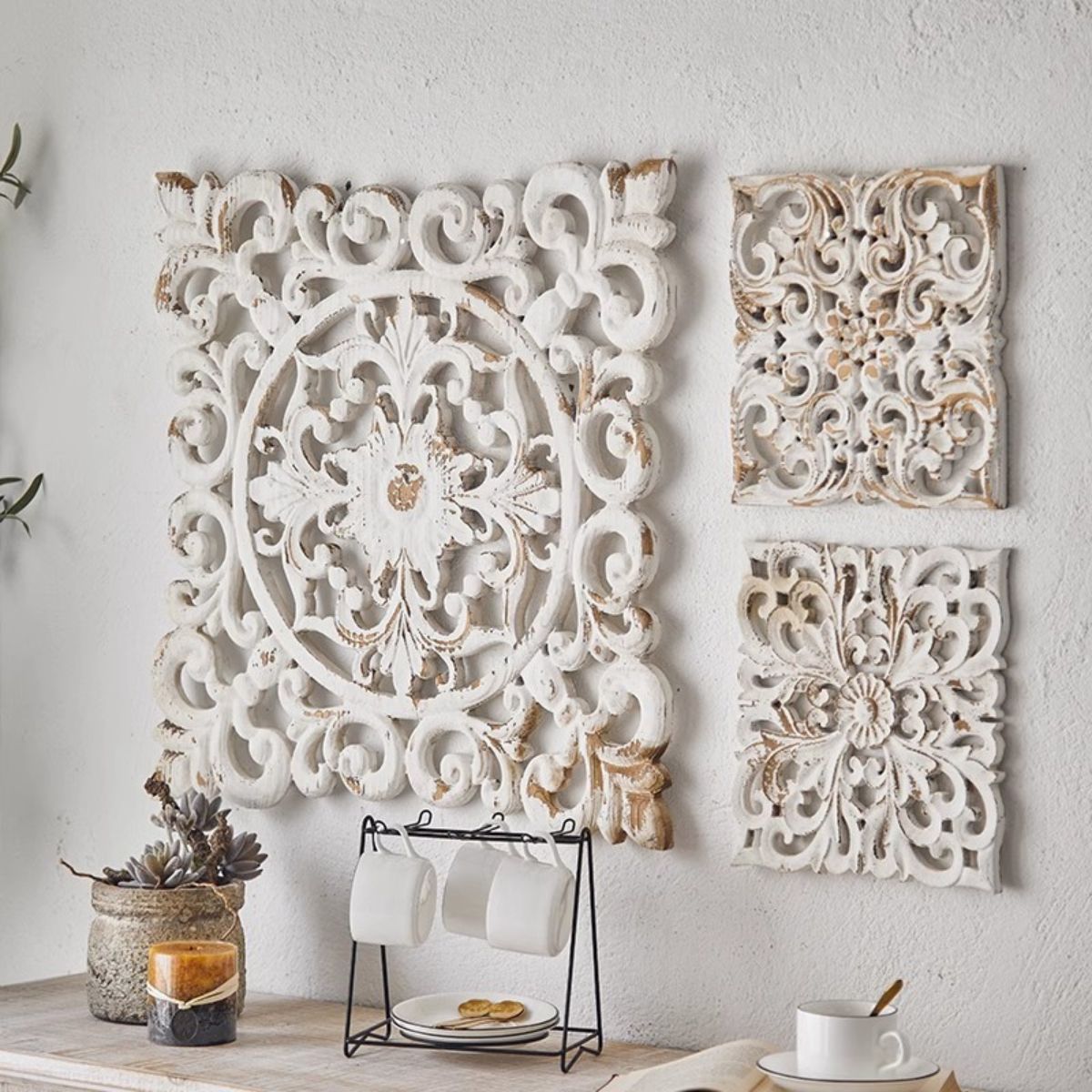 Victoria Carved Wooden Wall Art Side View