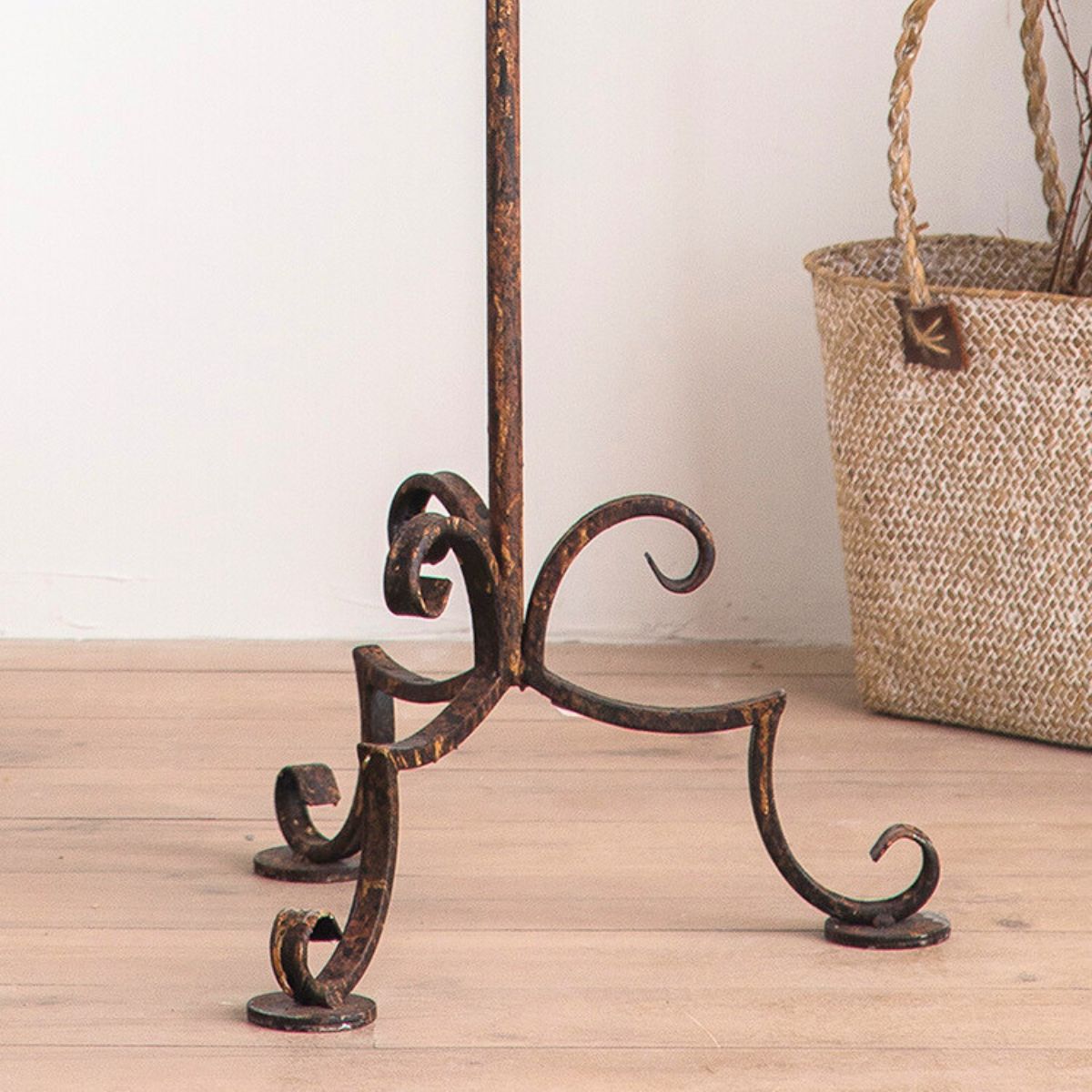 Xander French Provincial Floor Standing Candelabra, Distressed White Metal, 5 Arm, 114cm