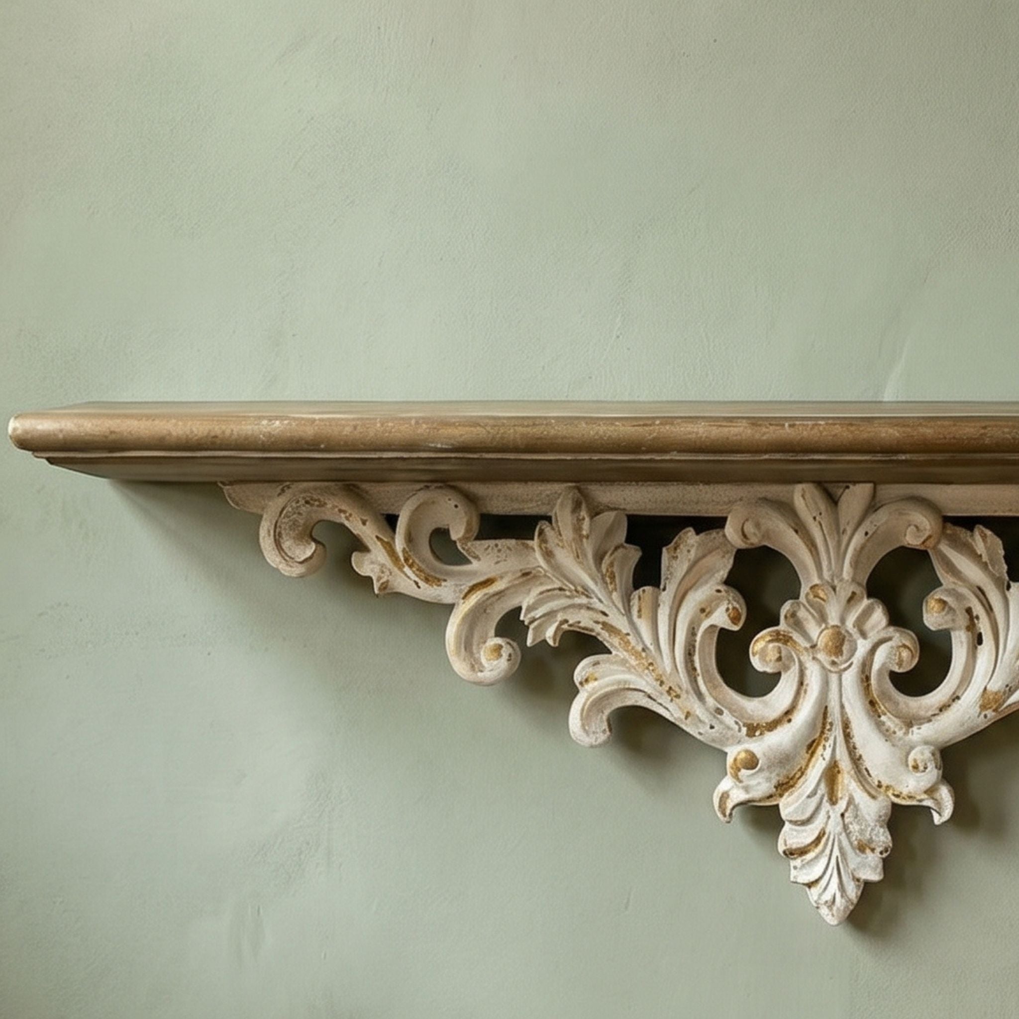 Paulette French Provincial Wall Shelf, Ornate Carved Scroll Bracket 60cm
