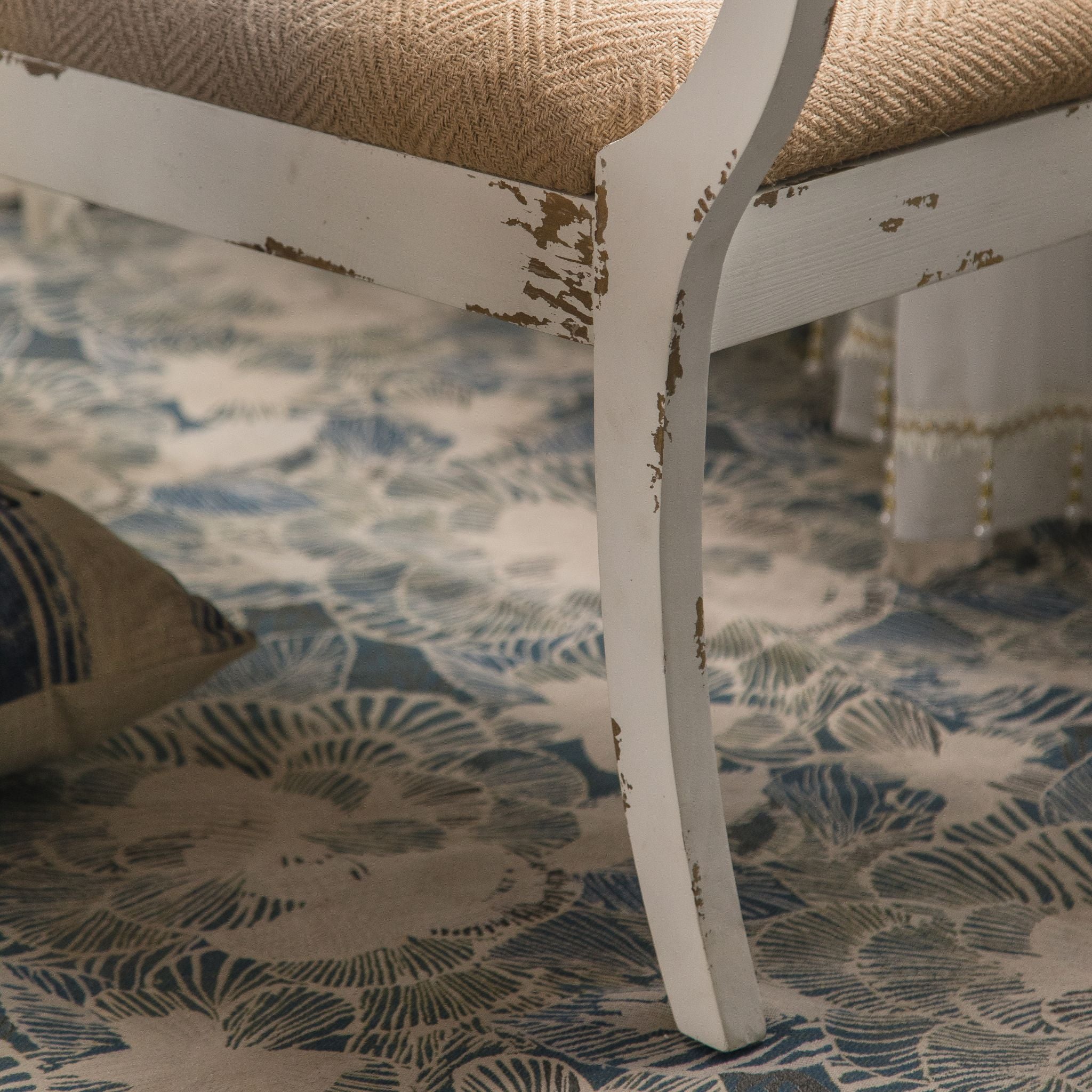 Elba bench woven jute herringbone seat close up
