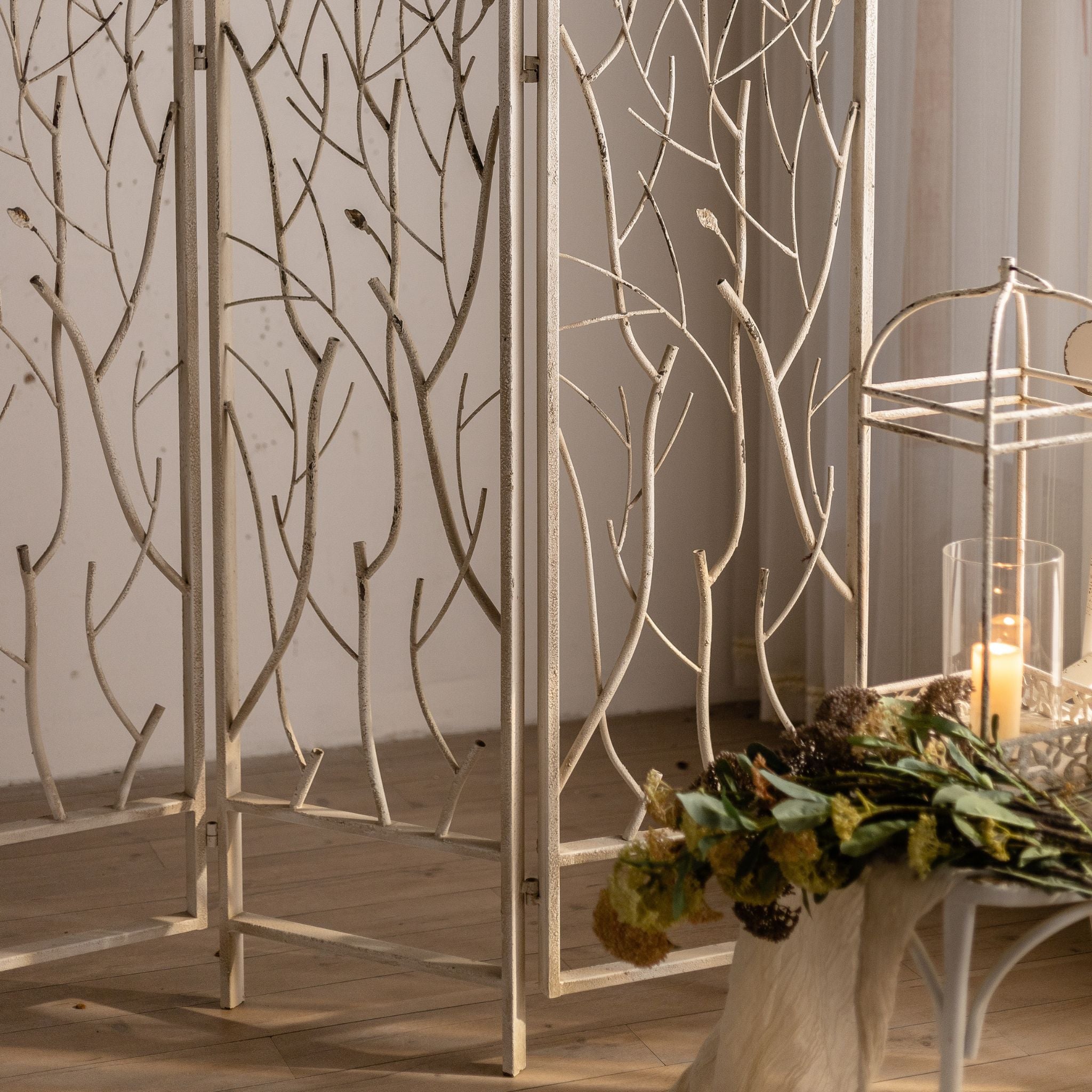 Fausto room divider branch and bud detail in aged white