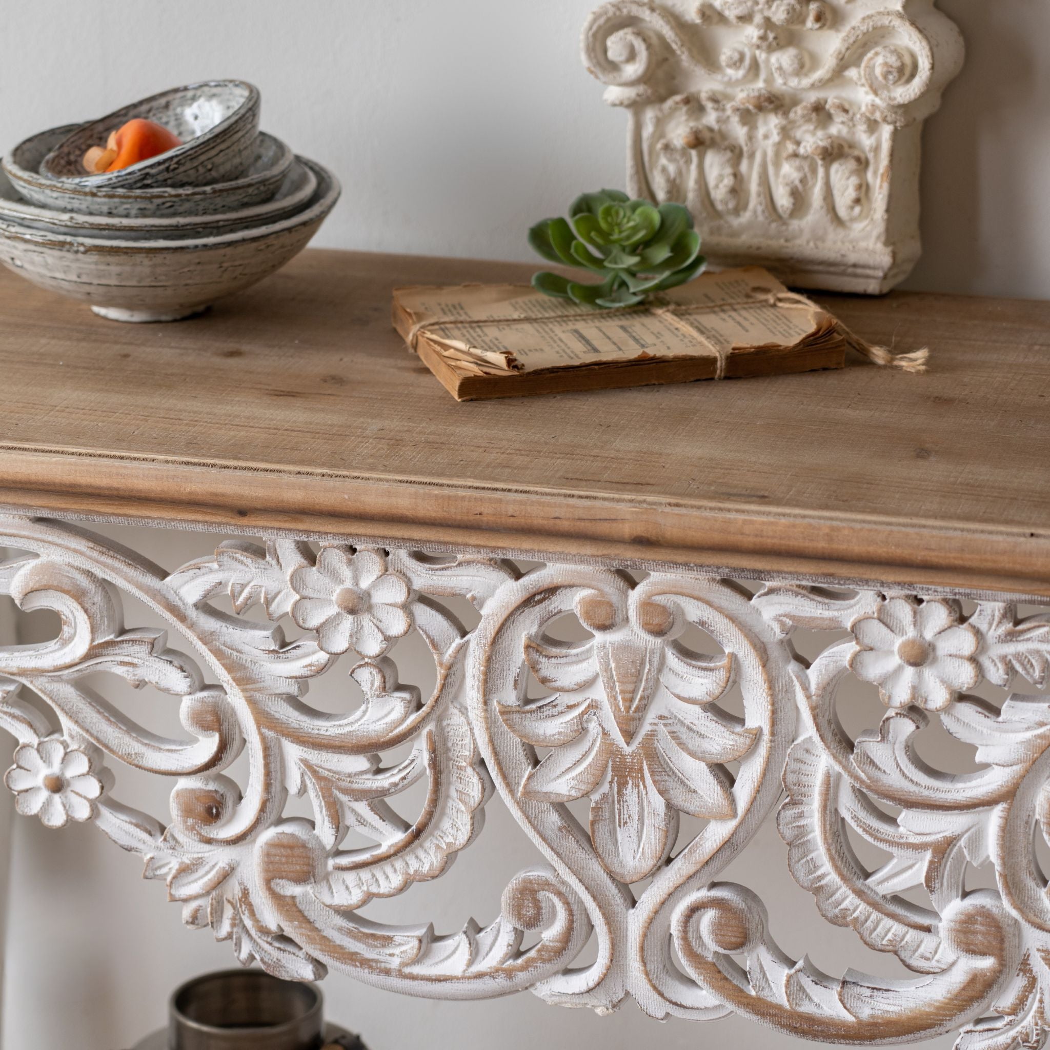 Fedora console table pierced floral apron carving detail