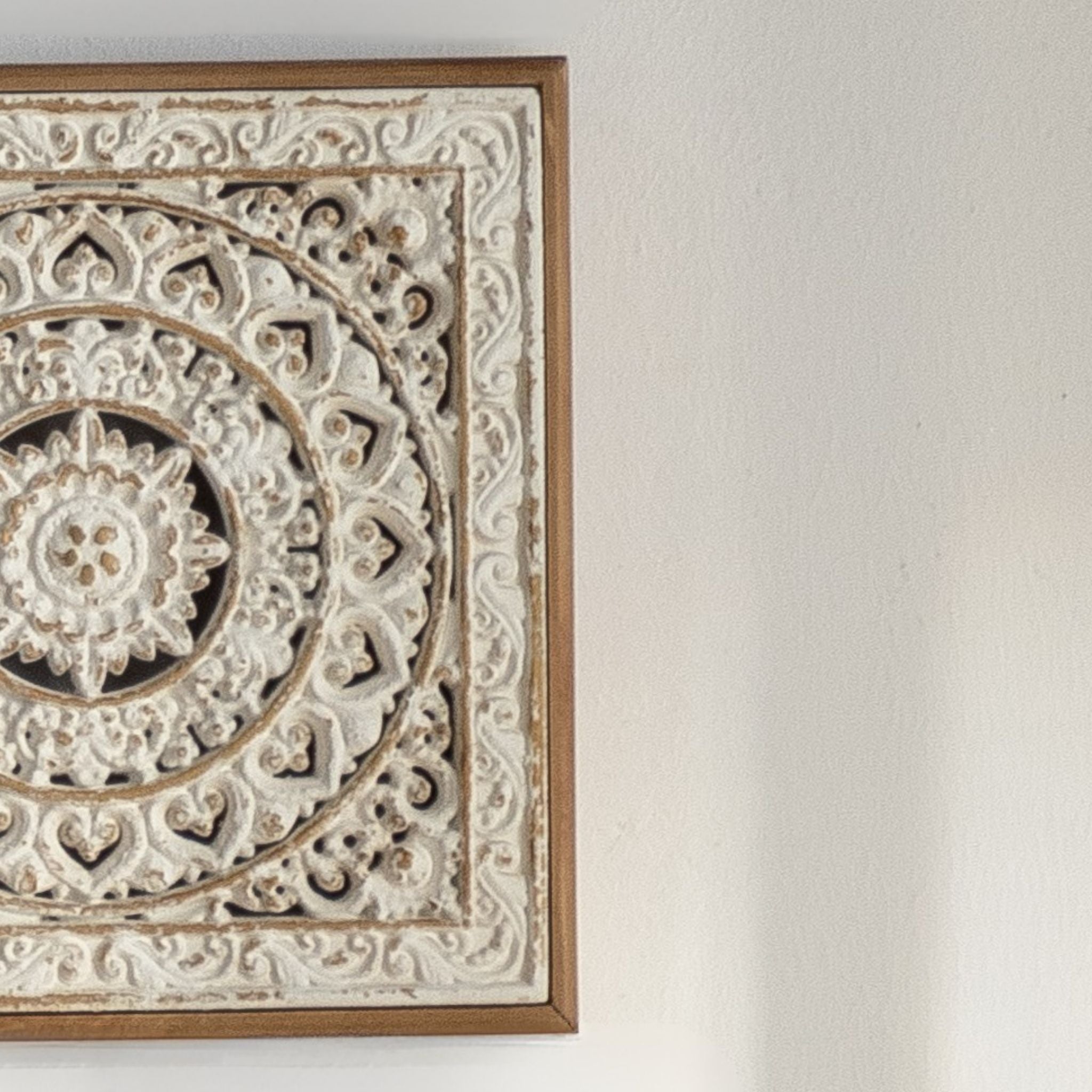 Nerina carved panel heart ring detail in whitewash over timber